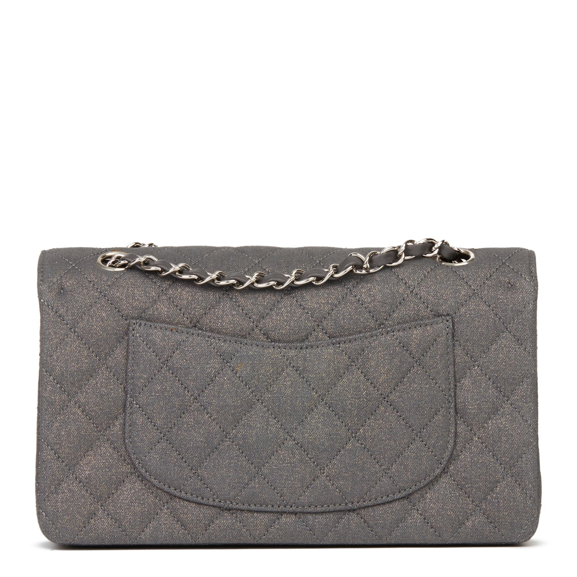 Women's 2005 Chanel Grey Quilted Metallic Canvas Medium Classic Double Flap Bag 