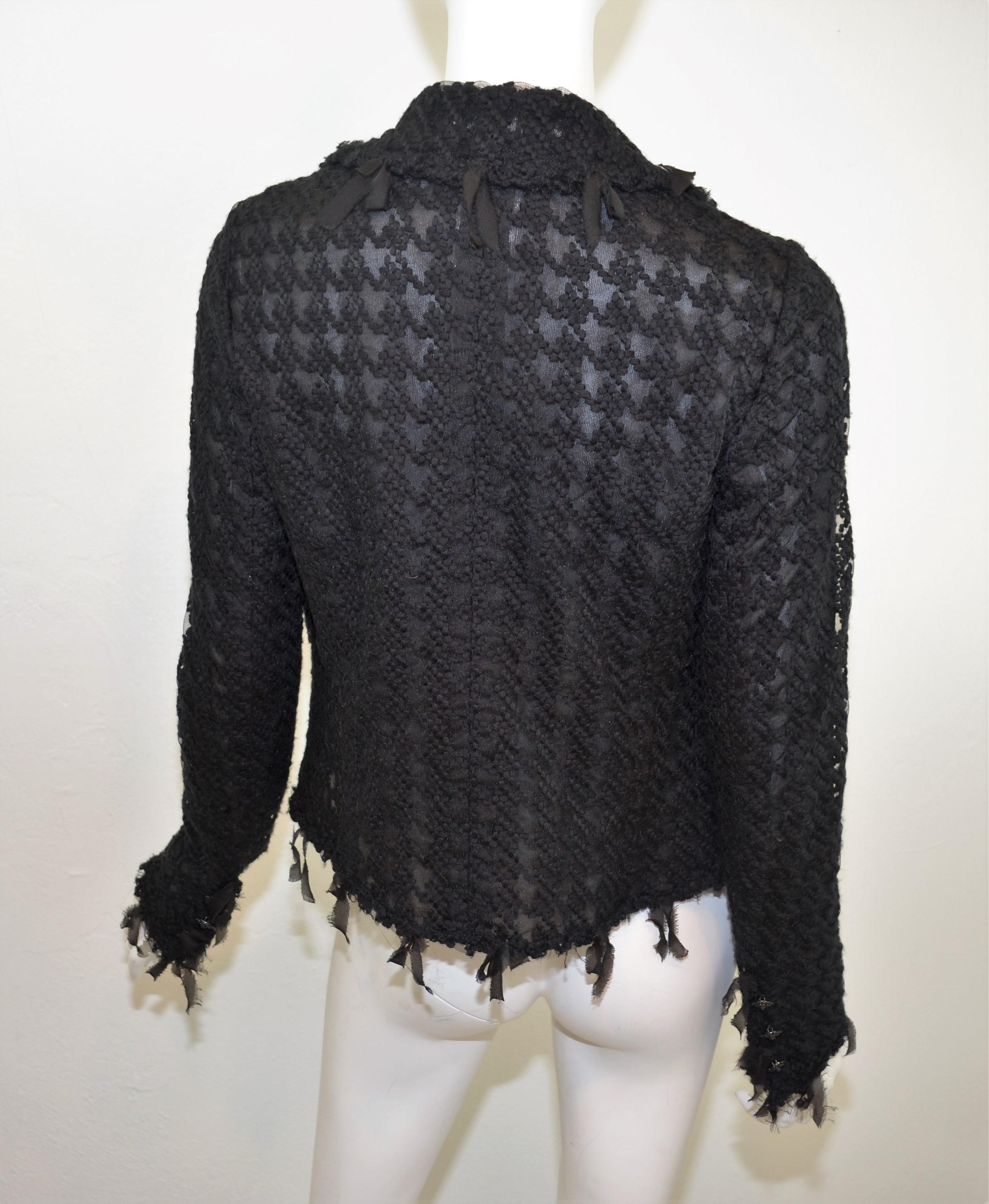 Black 2005 Chanel Houndstooth Mesh Knit Jacket