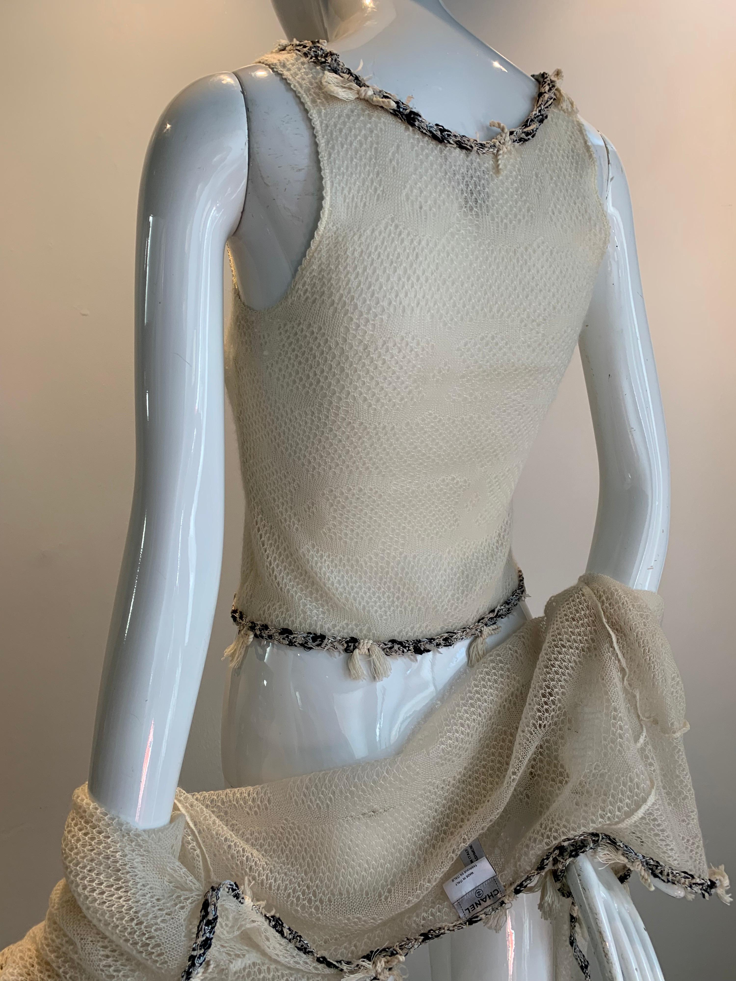 Women's 2005 Chanel Logo Summer Cashmere Knit Tank & Matching Cardigan in Eggshell