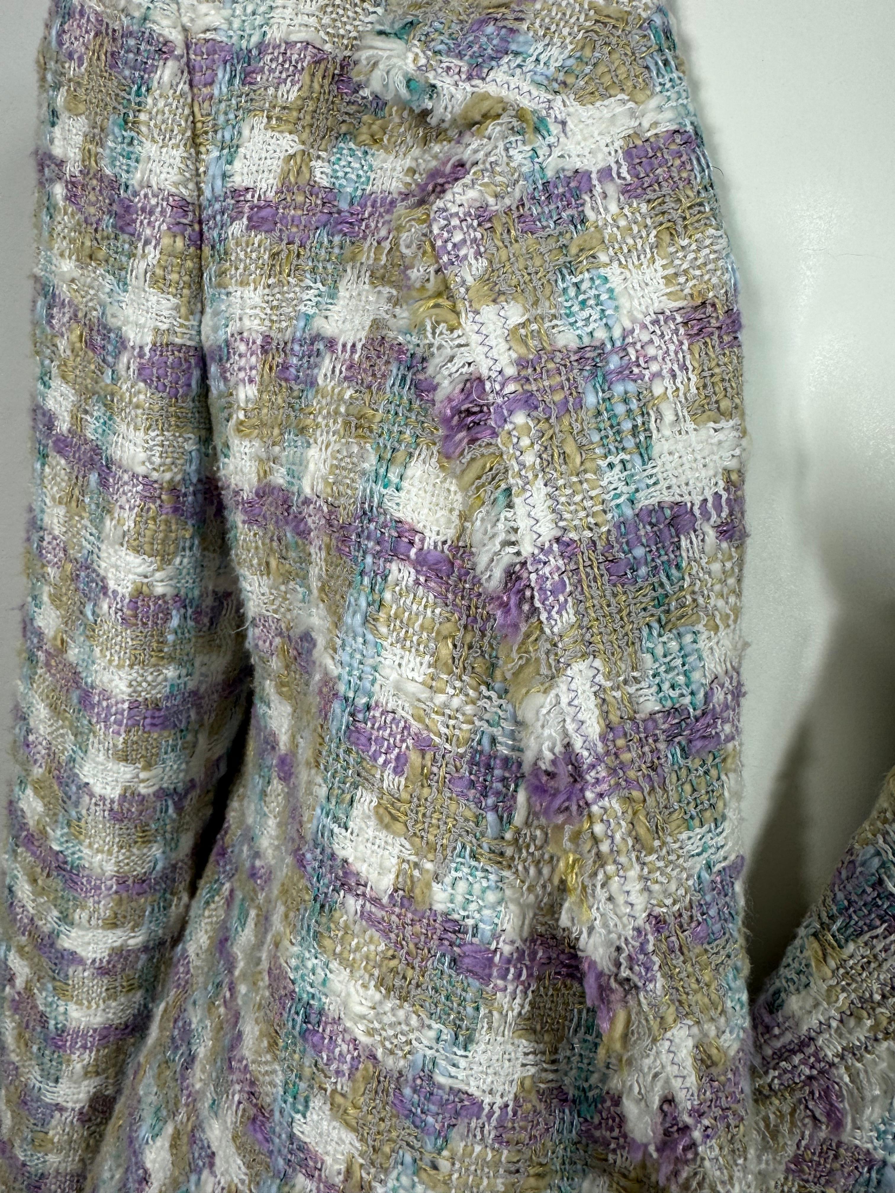 Gray Chanel Spring 2005 Multi Pastel Tweed Single Breasted Jacket-Size 44 For Sale