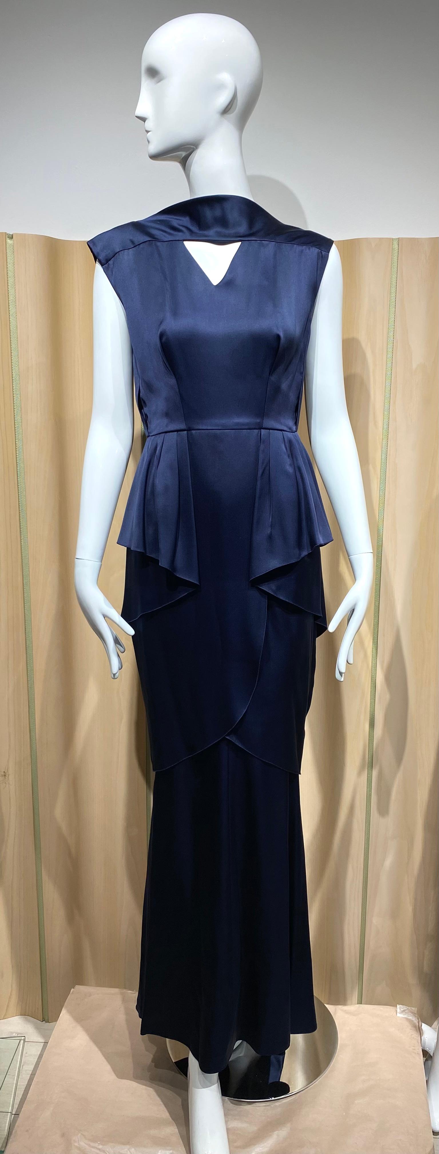 Black 2000s CHANEL Navy Blue Silk Gown For Sale