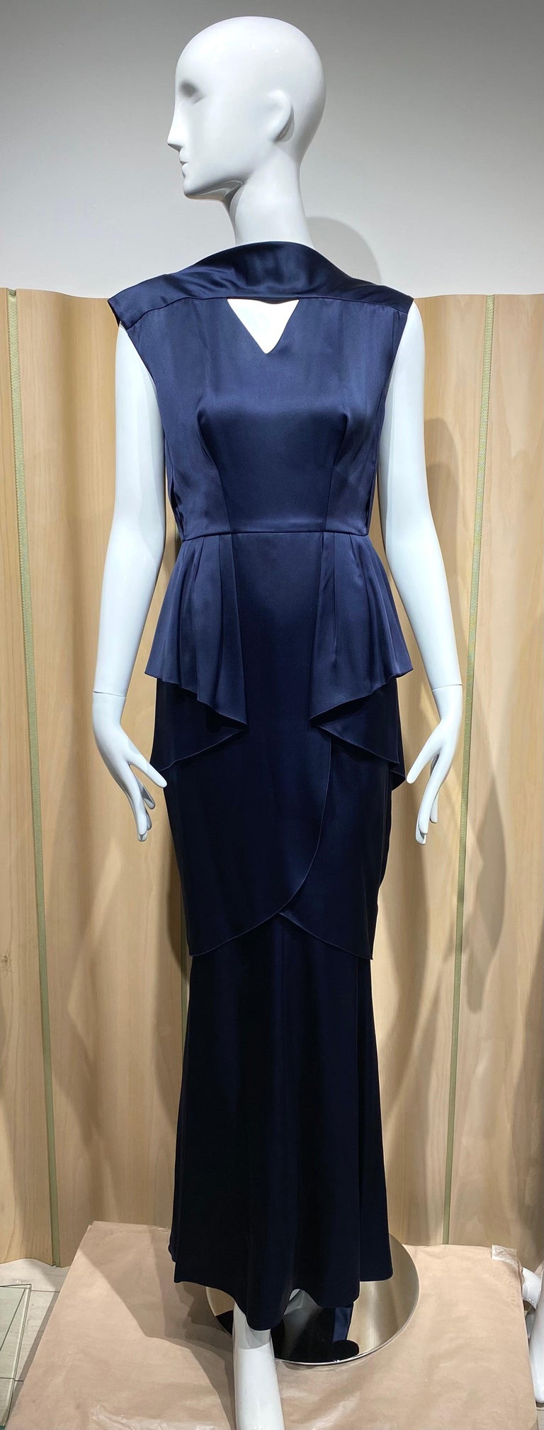 chanel navy blue dress 2008 Vintage Silk Peplum Gown Size 38 by Lagerfeld For Sale at 1stDibs Markdown 06.01