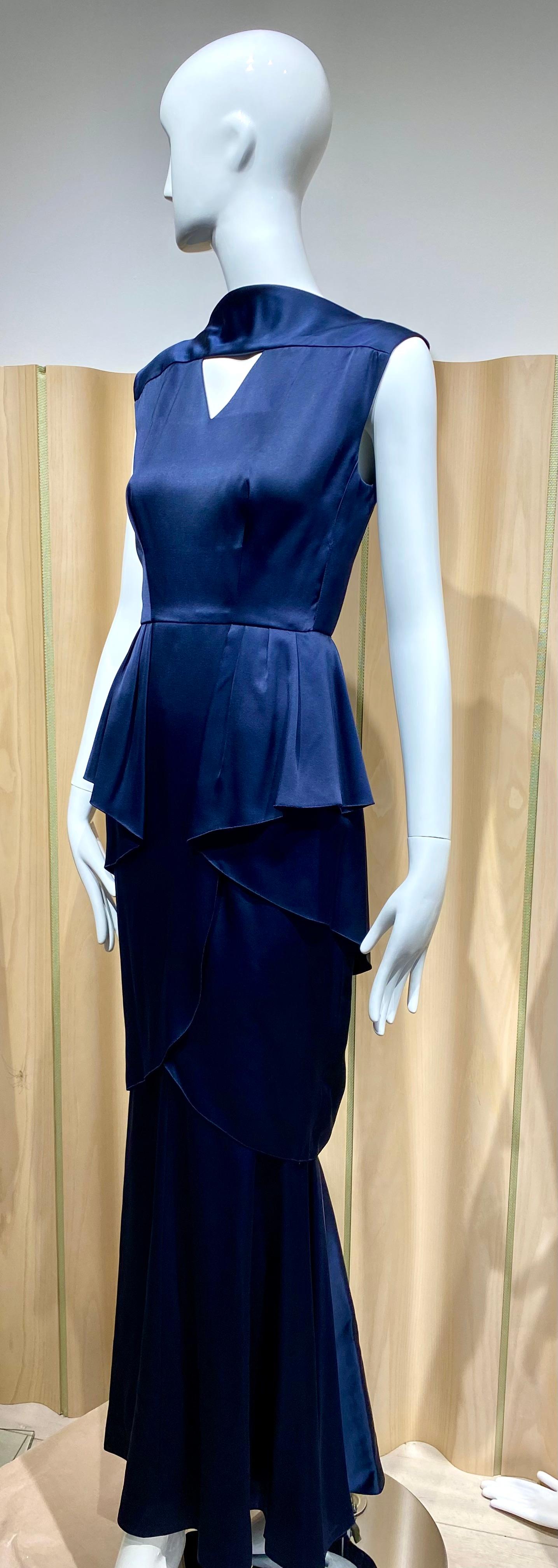 Women's 2000s CHANEL Navy Blue Silk Gown For Sale