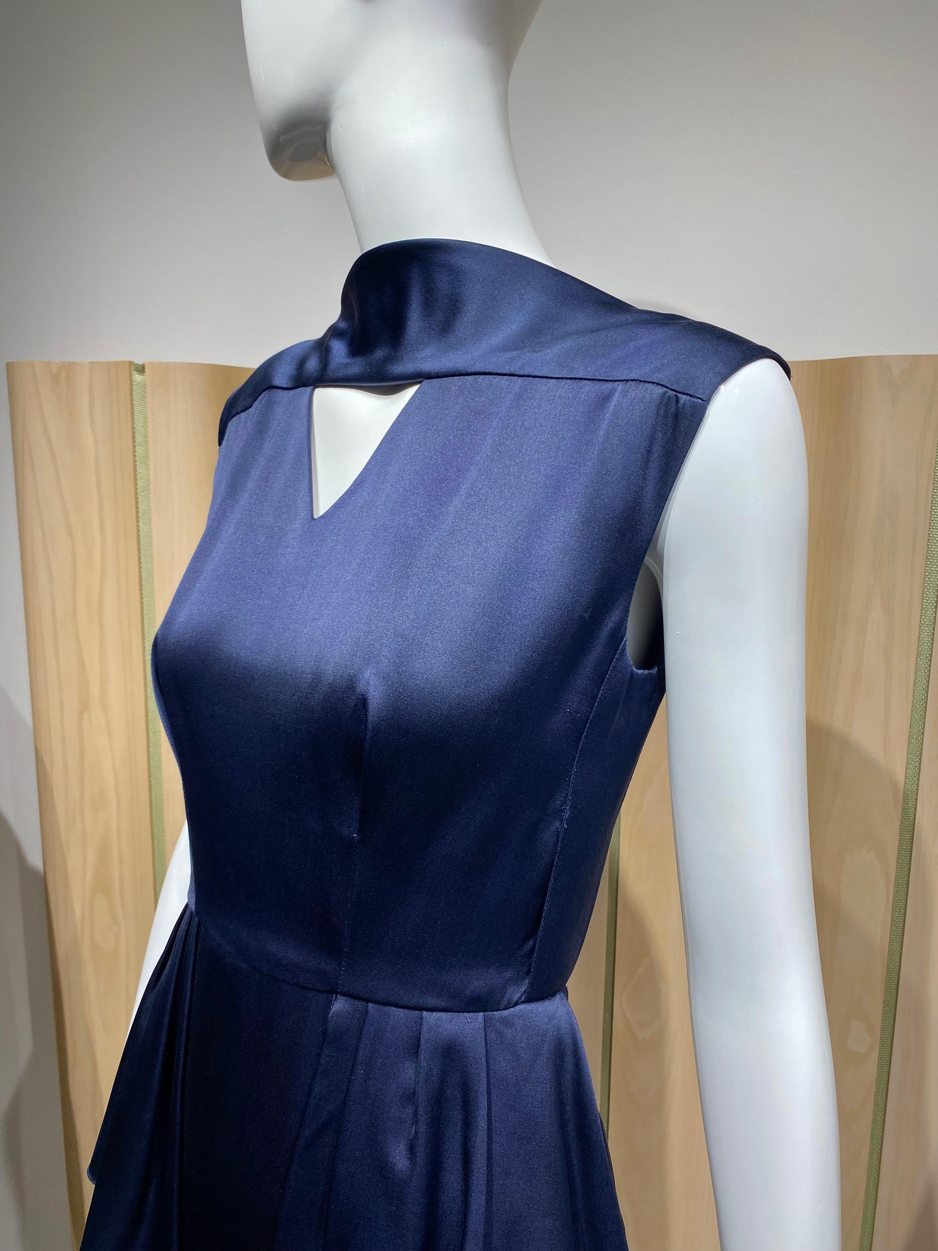 2000s CHANEL Navy Blue Silk Gown For Sale 1