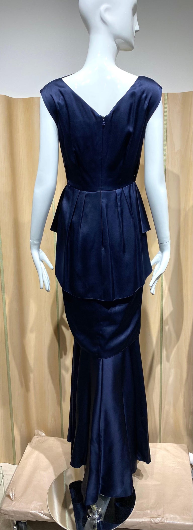 2000s CHANEL Navy Blue Silk Gown
