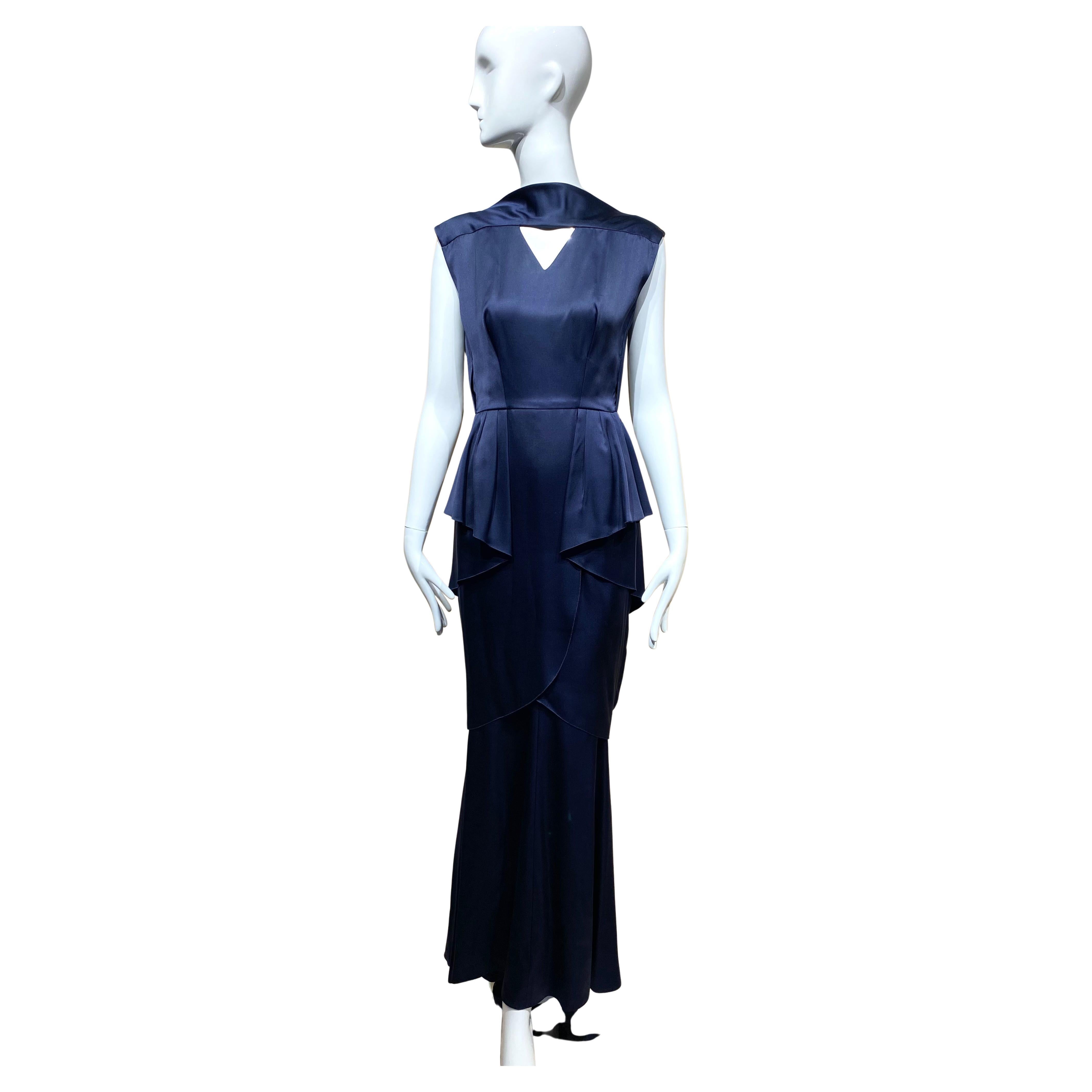 2000s CHANEL Navy Blue Silk Gown For Sale