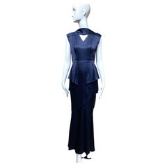 2000s CHANEL Navy Blue Silk Gown