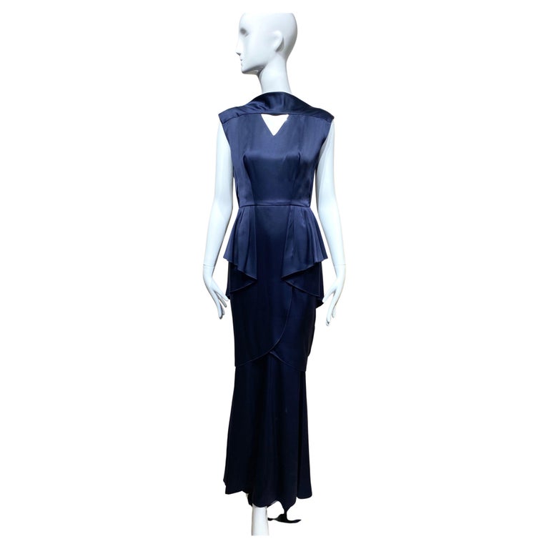 chanel navy blue dress Vintage Chanel Haute Couture Spring 1994 Navy Blue Chiffon Dress with