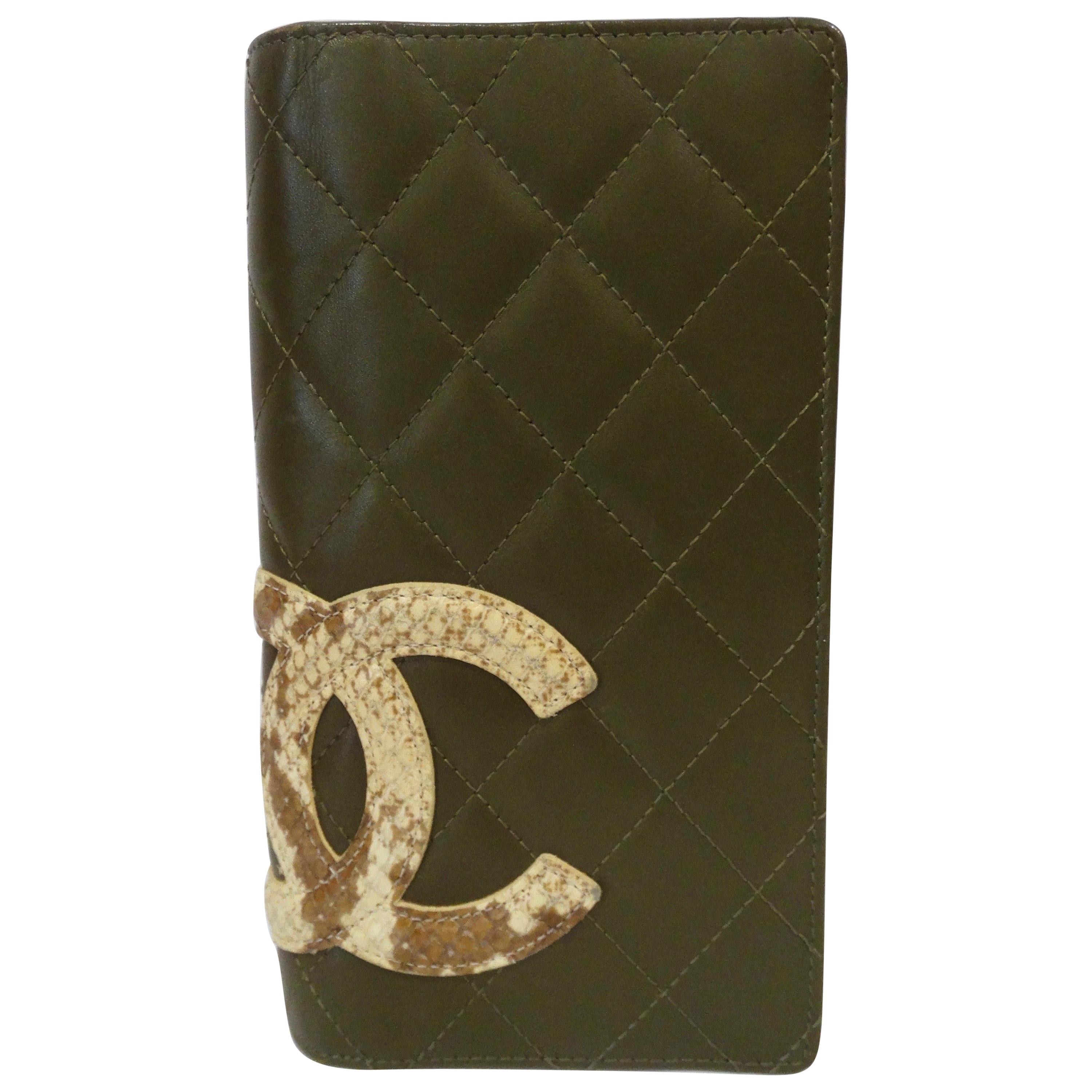 Chanel 2005 Olive Green Lambskin Bi-Fold Wallet