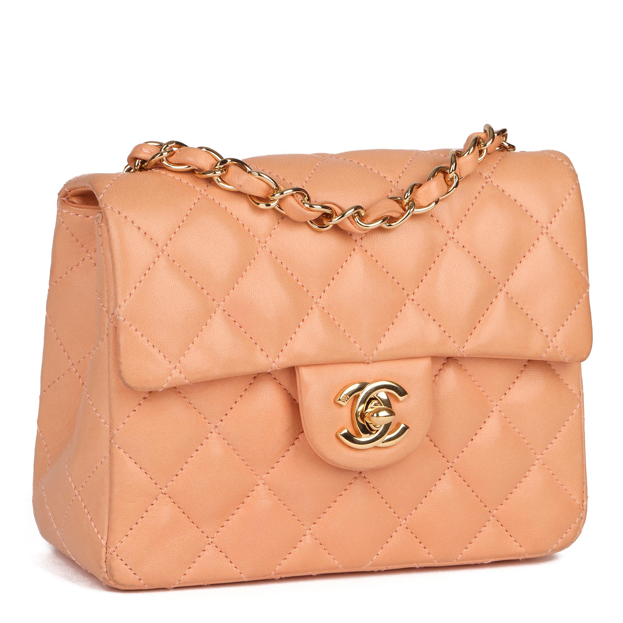 CHANEL
Peach Quilted Lambskin Leather Vintage Mini Flap Bag 

Xupes Reference: CB294
Serial Number: 9615720
Age (Circa): 2005
Accompanied By: Chanel Dust Bag, Box, Authenticity Card, Care Booklet, Receipt
Authenticity Details: Date Stamp (Made in