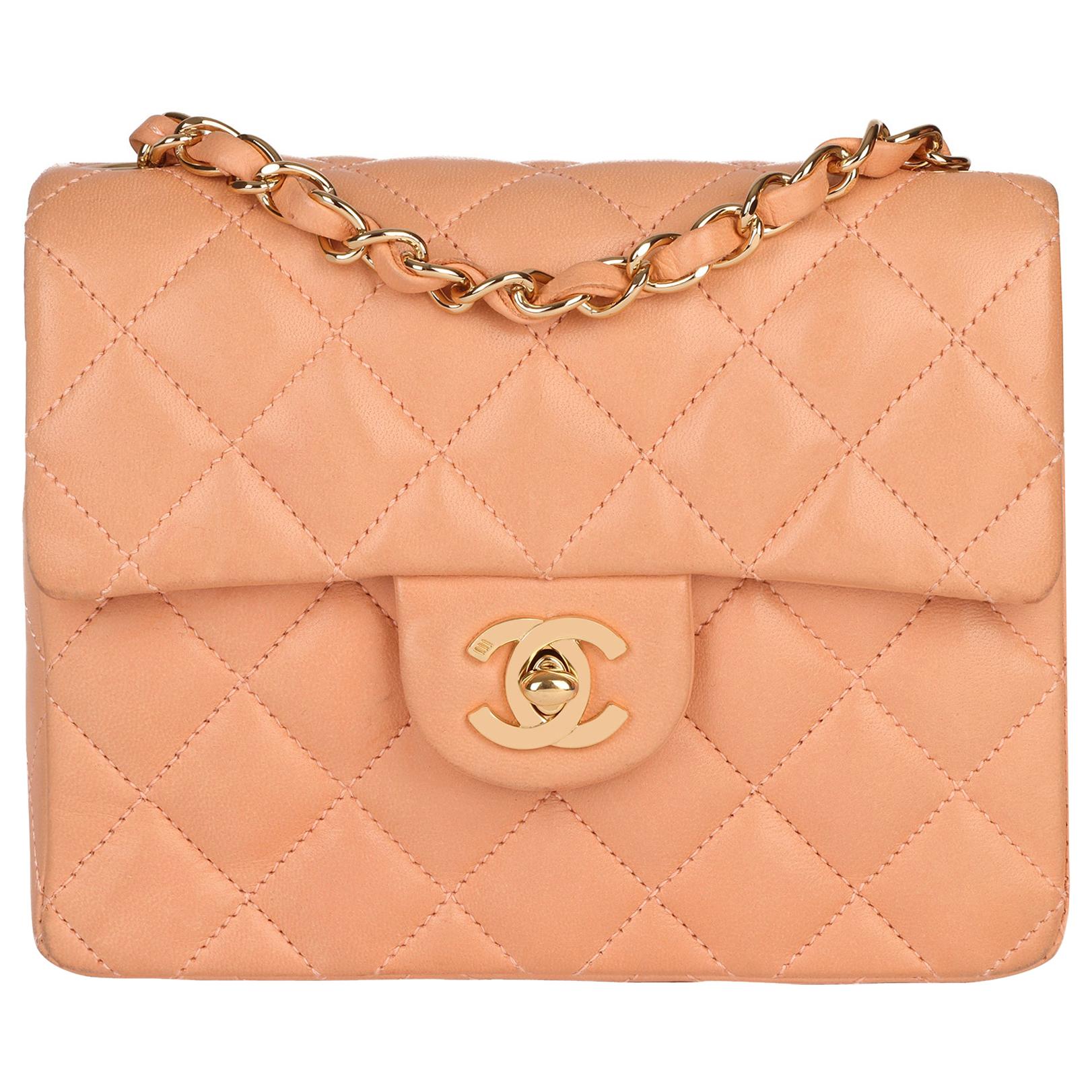 2005 Chanel Peach Quilted Lambskin Leather Vintage Mini Flap Bag For Sale  at 1stDibs