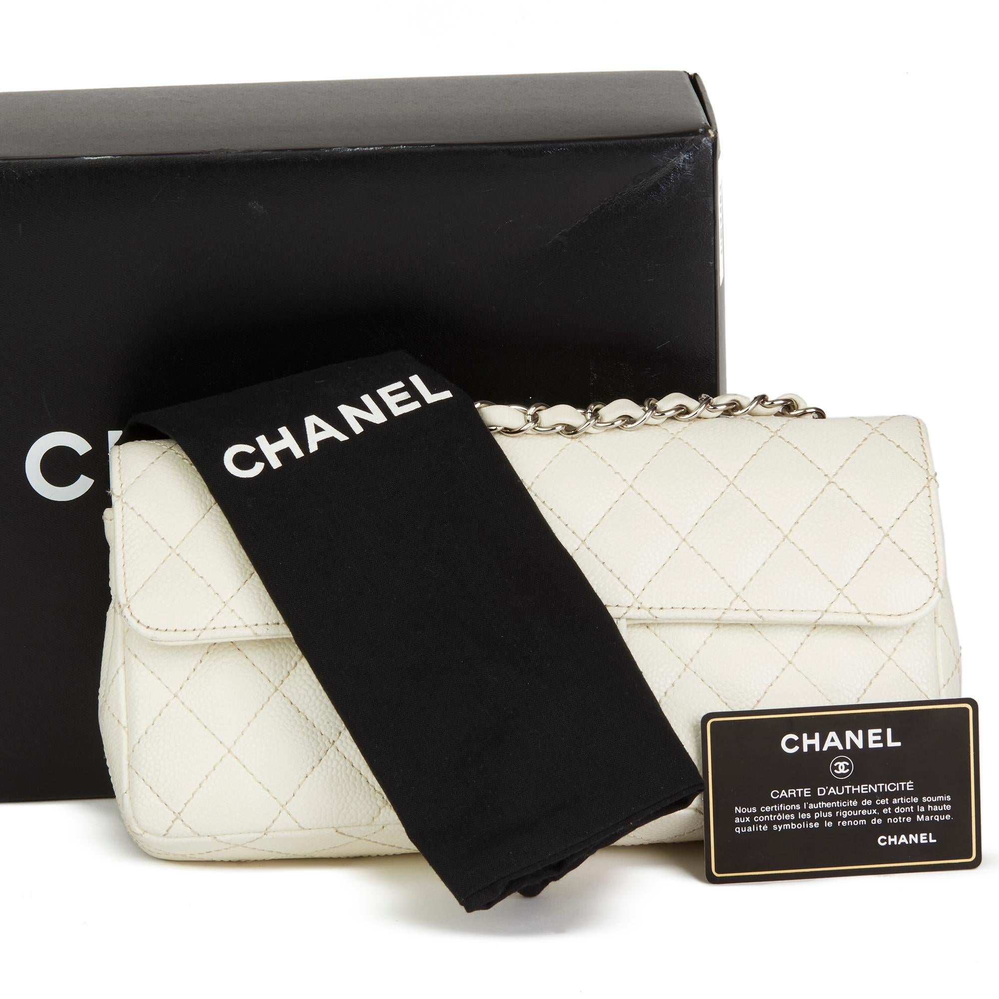 2005 Chanel White Quilted Caviar Leather East West Classic Single Flap Bag 6