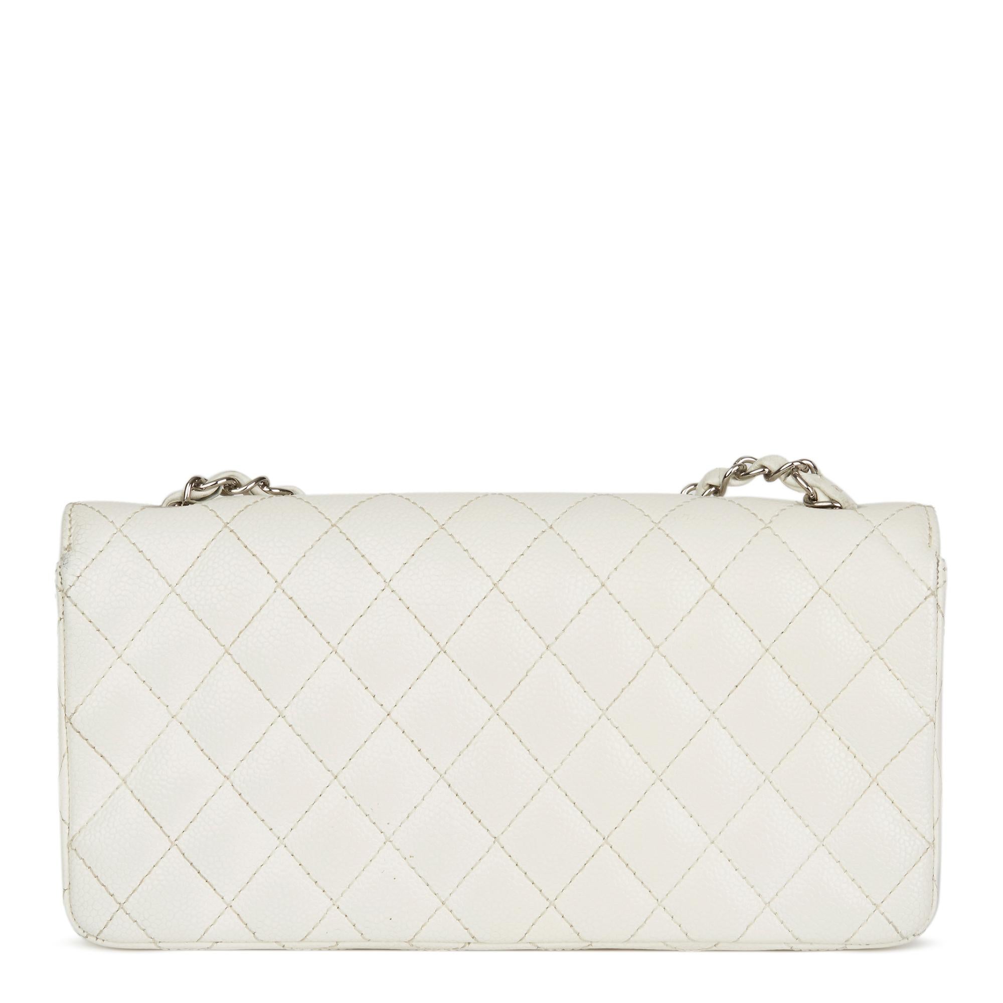 2005 Chanel White Quilted Caviar Leather East West Classic Single Flap Bag In Good Condition In Bishop's Stortford, Hertfordshire