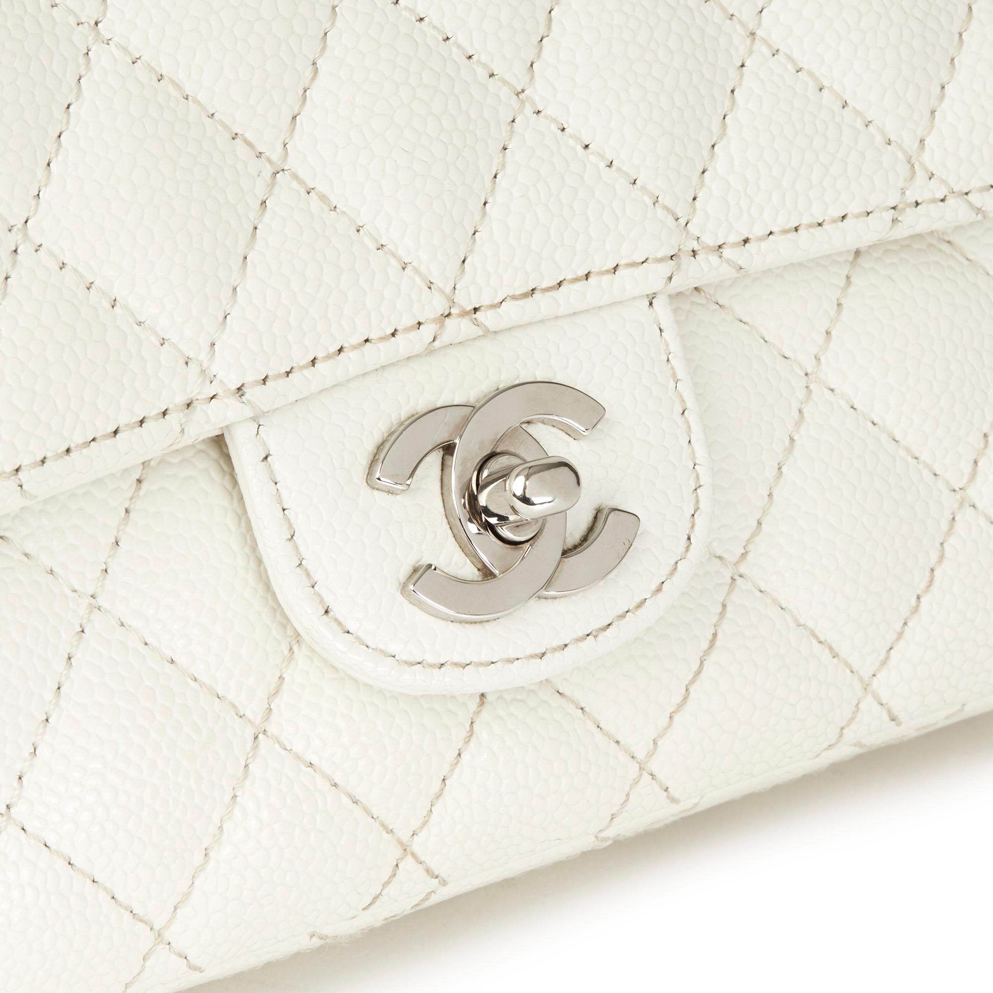 2005 Chanel White Quilted Caviar Leather East West Classic Single Flap Bag 1