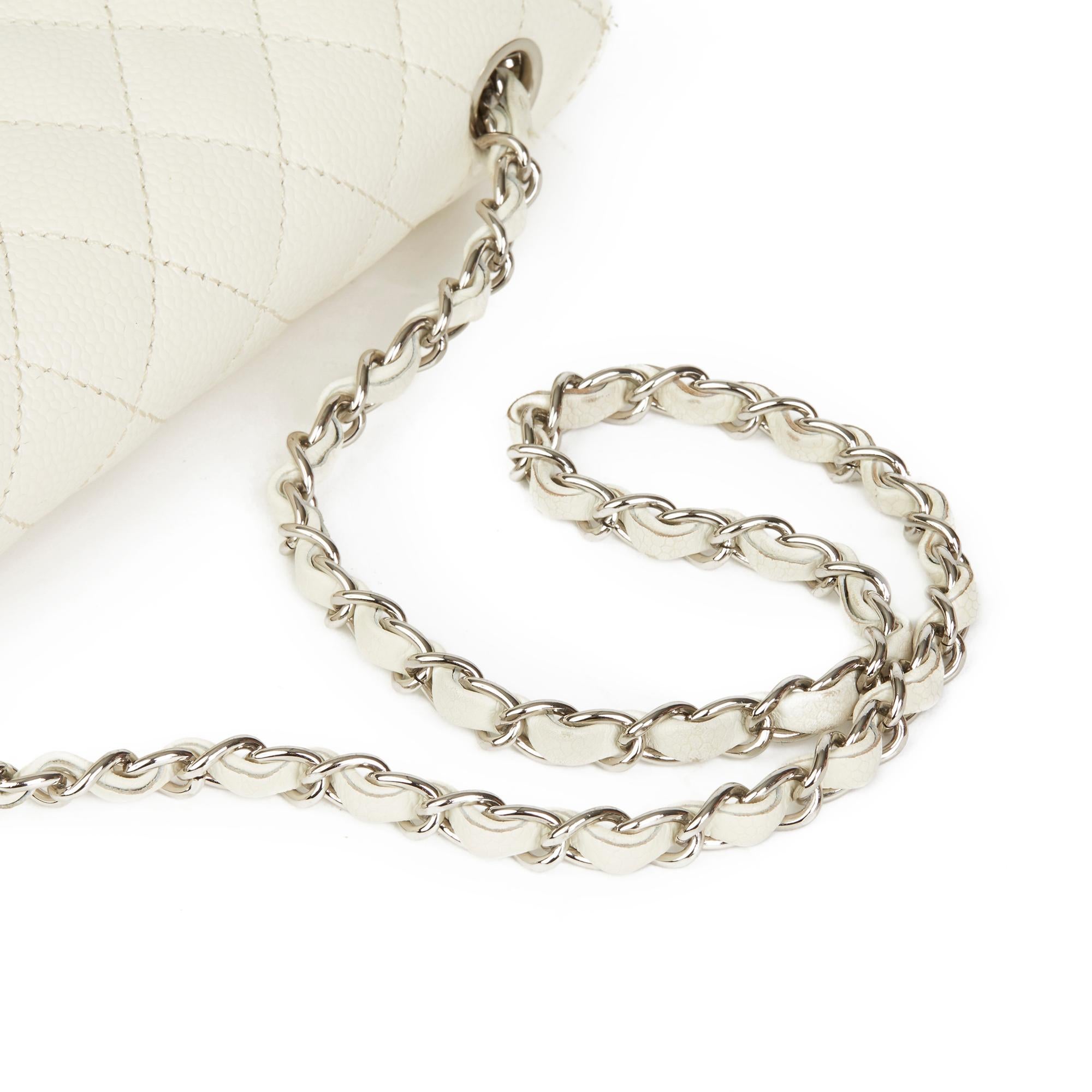 2005 Chanel White Quilted Caviar Leather East West Classic Single Flap Bag 2