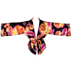 2005 Christian Dior Black & Pink Silk Lip Hibiscus Kimono Jacket Top