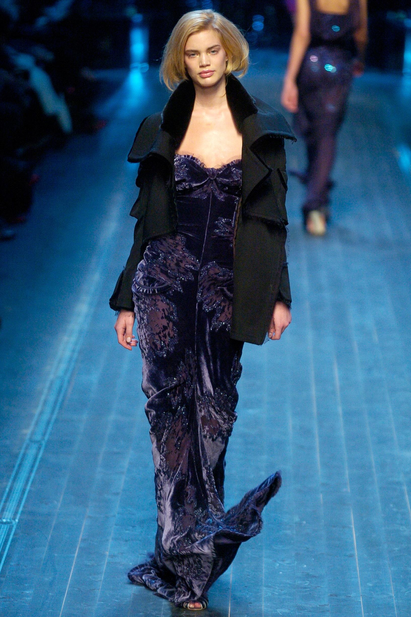 2005 Christian Dior Black Waterfall Double-Breasted Jacket with Velvet Trim For Sale 7