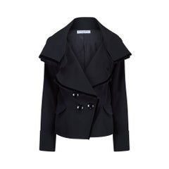2005 Christian Dior Black Waterfall Double-Breasted Jacket with Velvet Trim