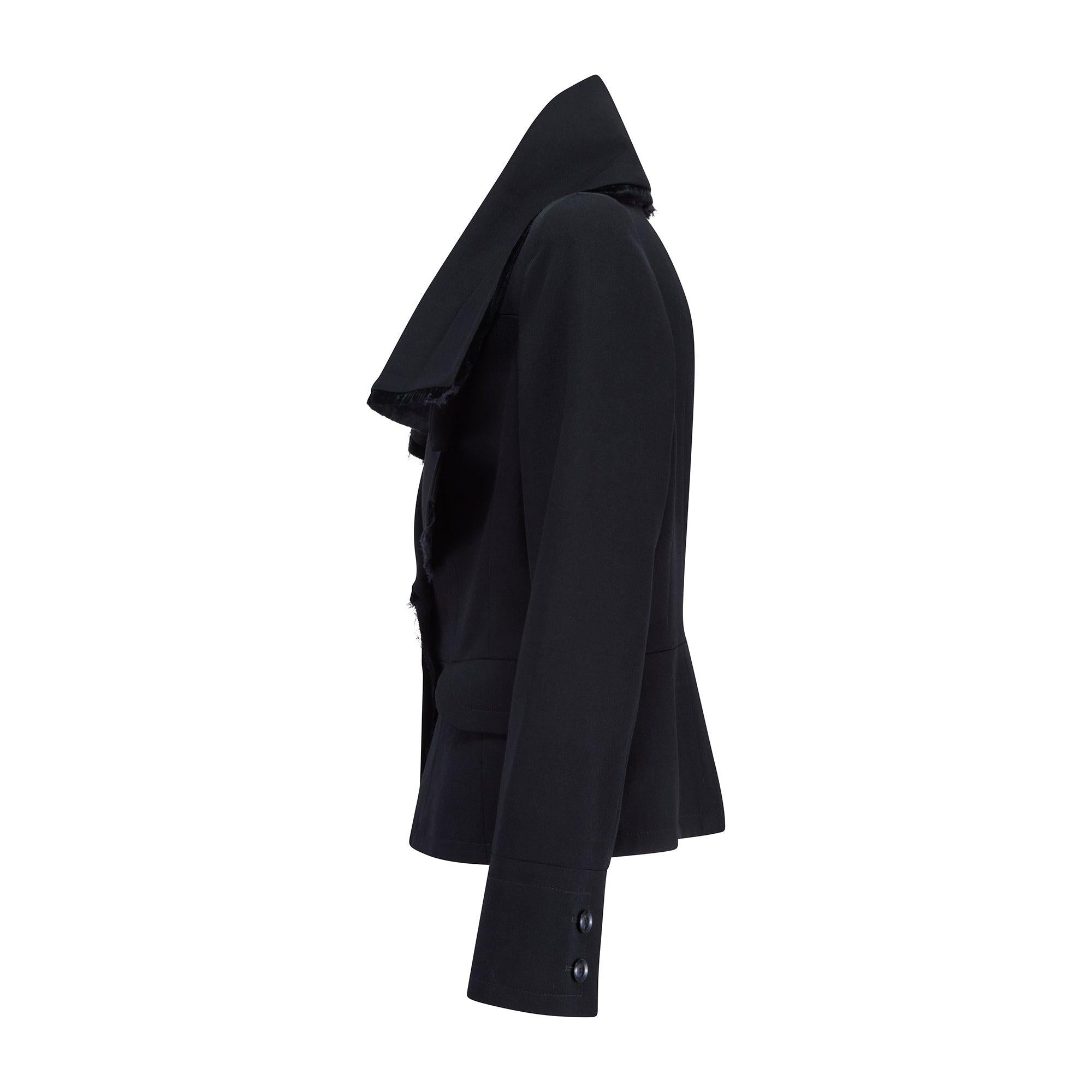 2005 Christian Dior Black Waterfall Double-Breasted Jacket with Velvet Trim In Excellent Condition For Sale In London, GB