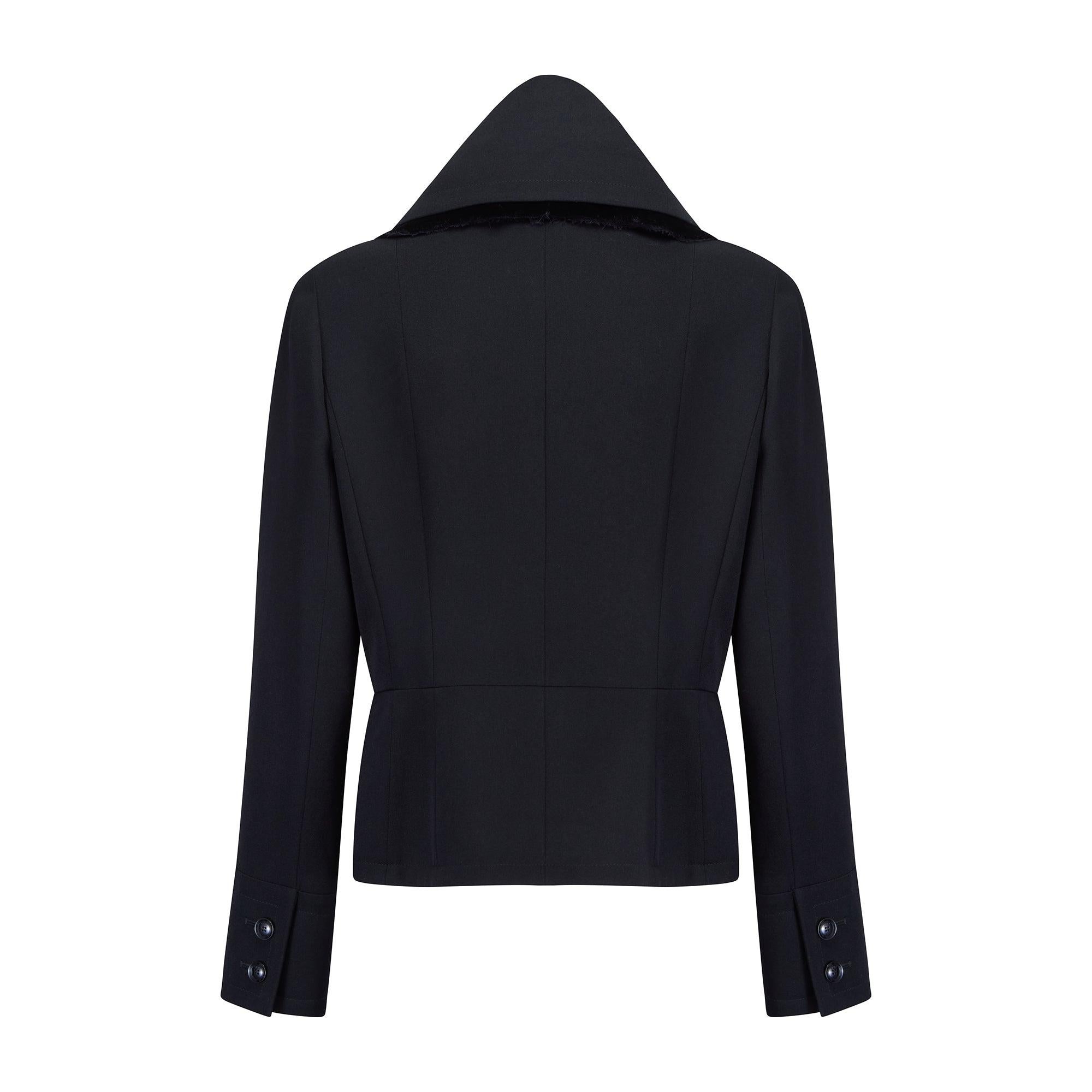 Women's 2005 Christian Dior Black Waterfall Double-Breasted Jacket with Velvet Trim For Sale