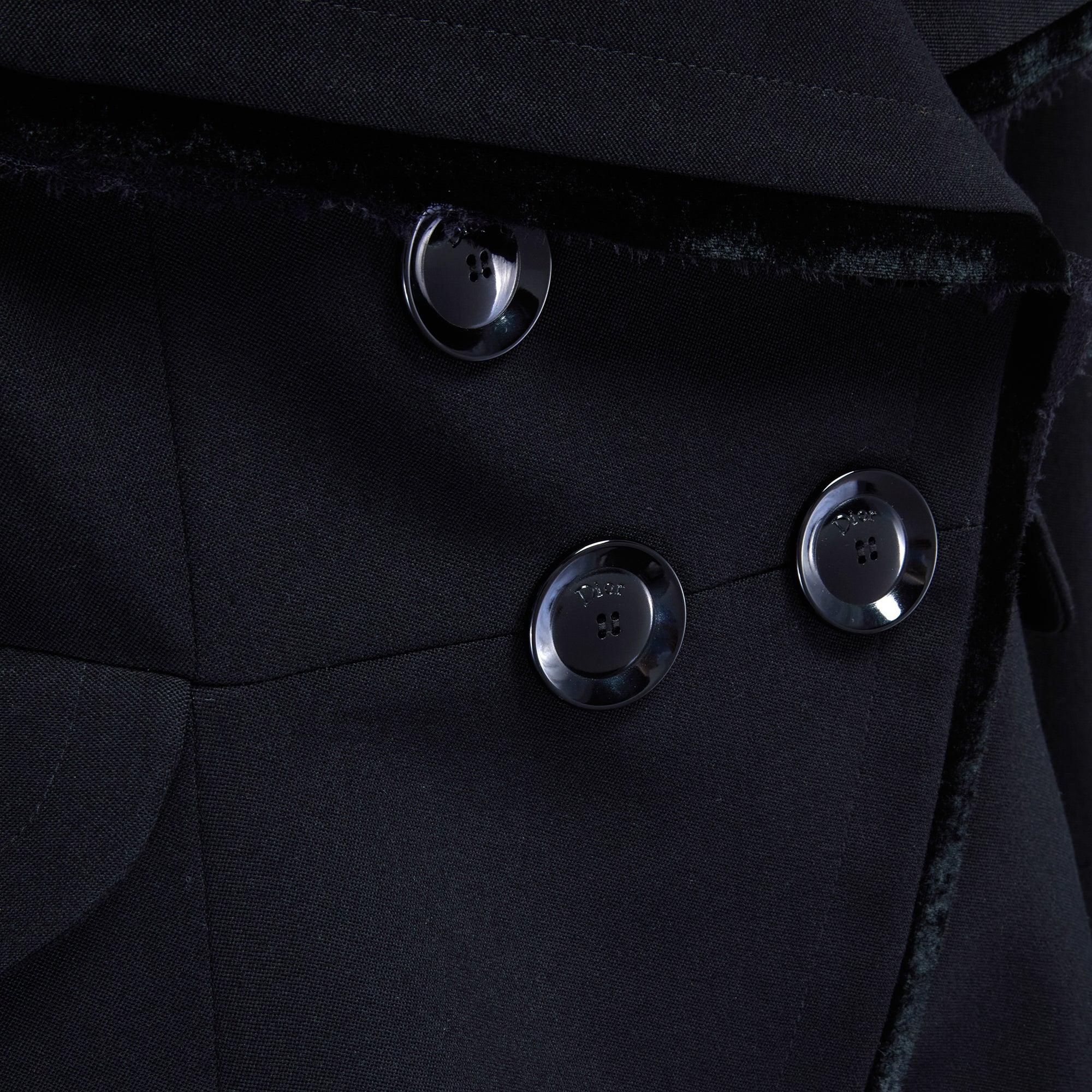 2005 Christian Dior Black Waterfall Double-Breasted Jacket with Velvet Trim For Sale 1