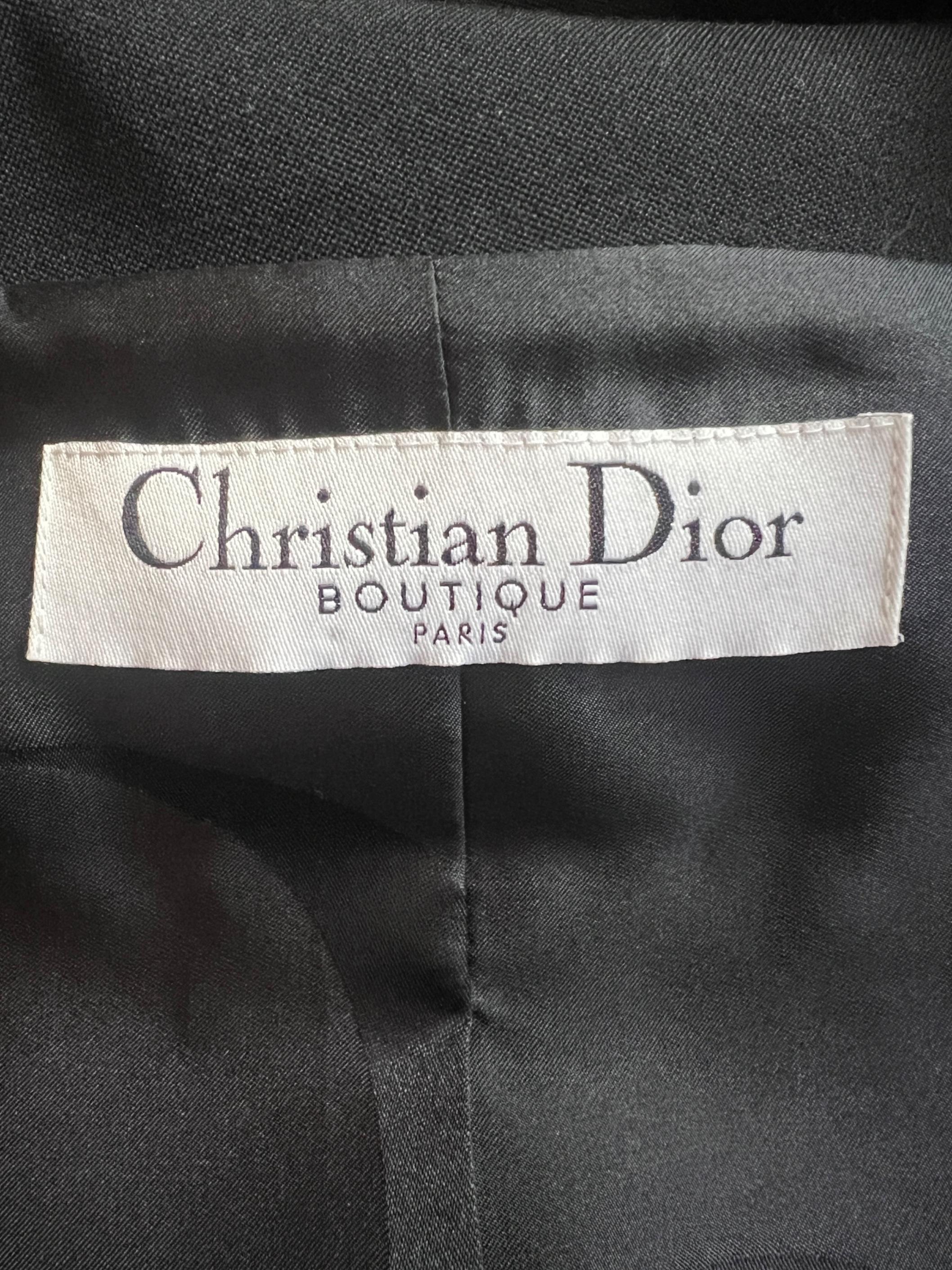 2005 Christian Dior Black Waterfall Double-Breasted Jacket with Velvet Trim For Sale 2