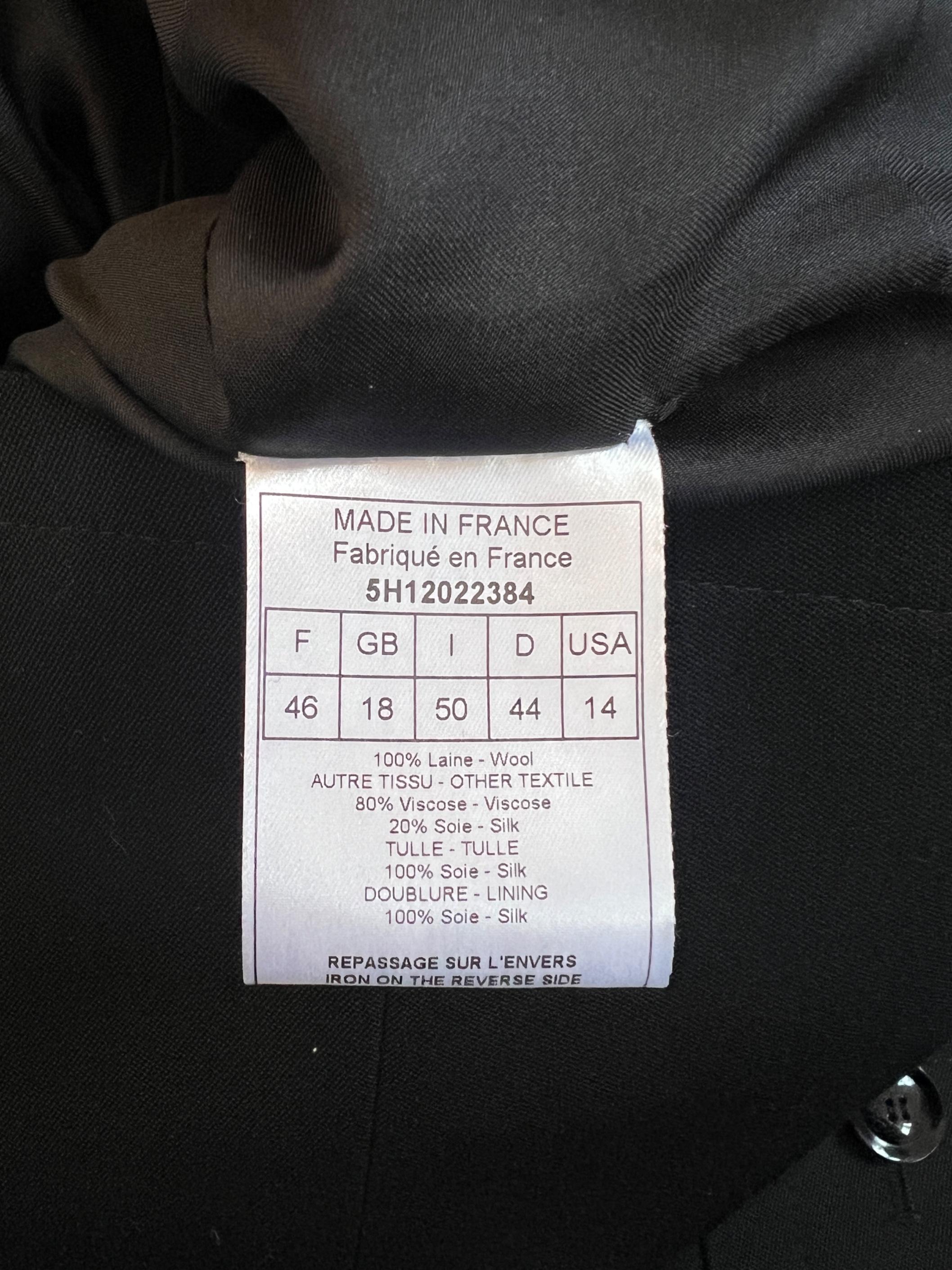 2005 Christian Dior Black Waterfall Double-Breasted Jacket with Velvet Trim For Sale 3