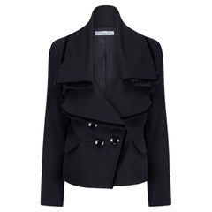 2005 Christian Dior Black Waterfall Double-Breasted Jacket with Velvet Trim