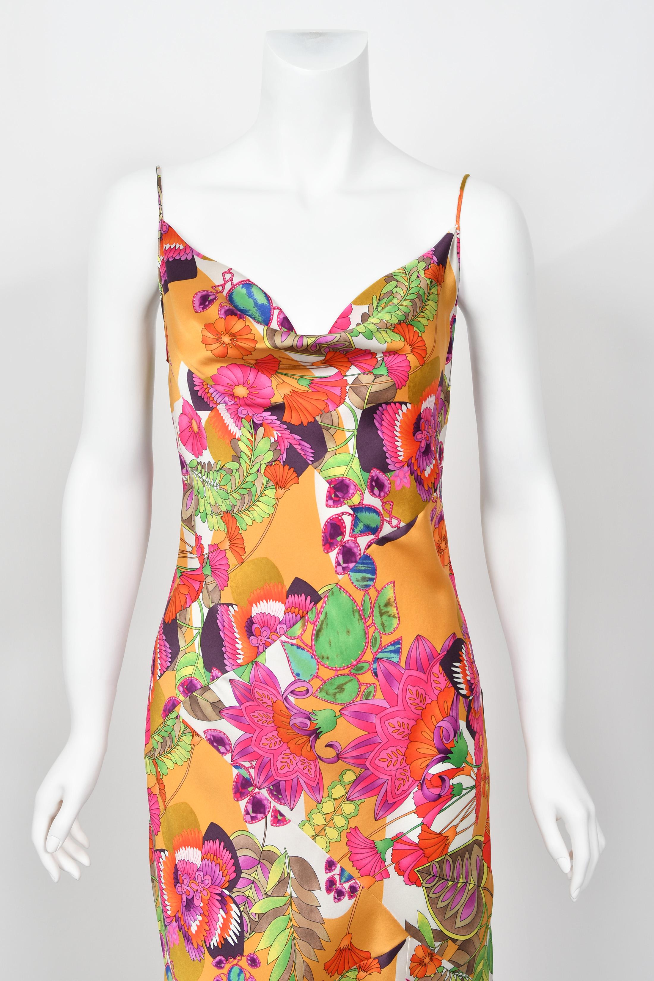 2005 Christian Dior by John Galliano Colorful Tie Dye Floral Silk Bias-Cut Dress For Sale 5