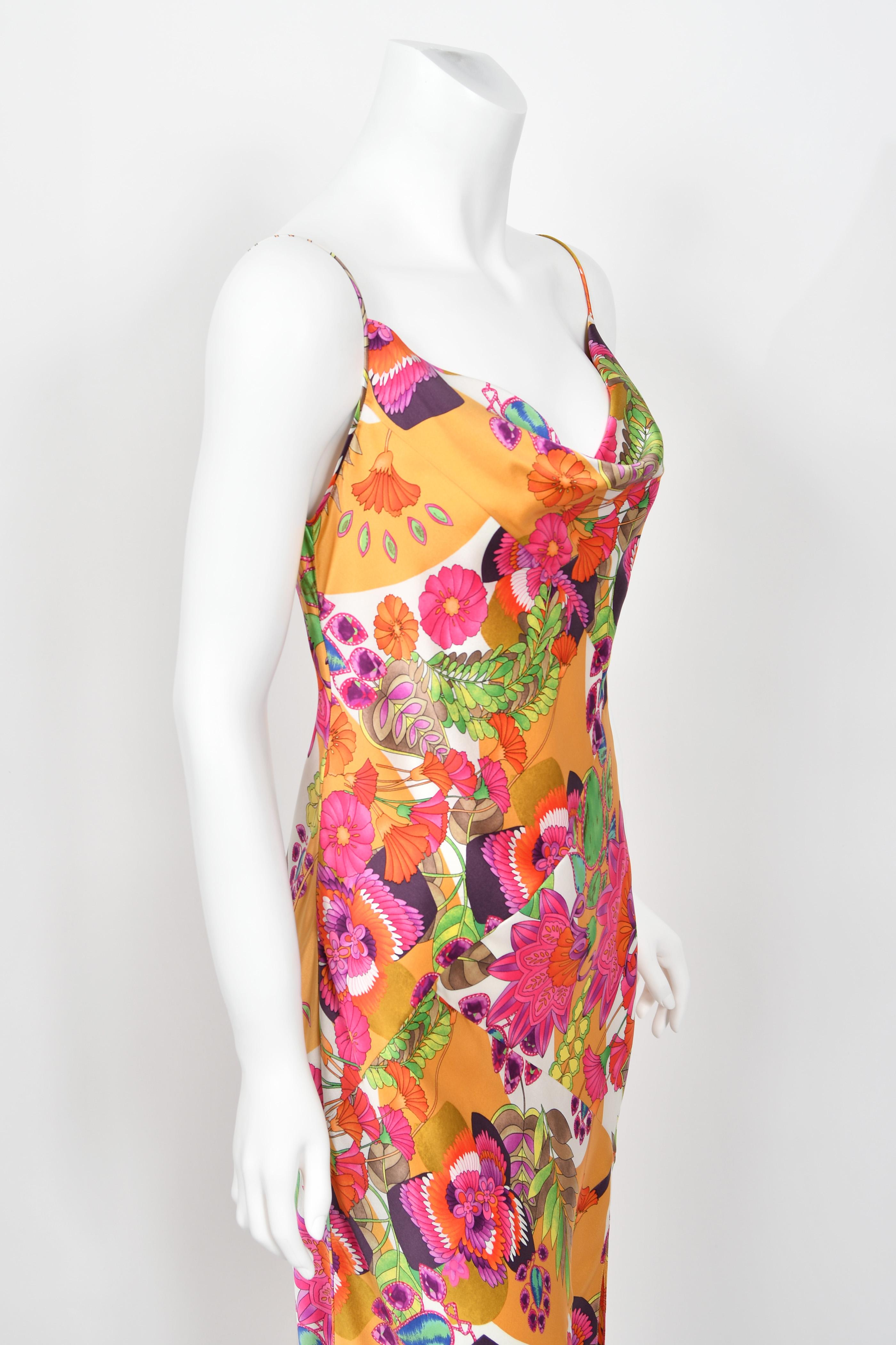 2005 Christian Dior by John Galliano Colorful Tie Dye Floral Silk Bias-Cut Dress For Sale 9