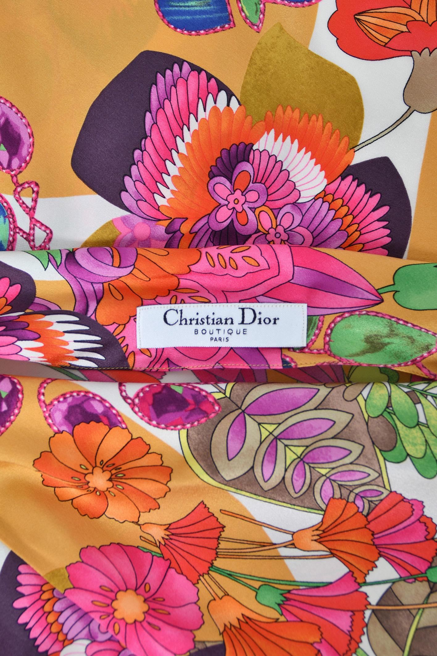 2005 Christian Dior by John Galliano Colorful Tie Dye Floral Silk Bias-Cut Dress For Sale 13