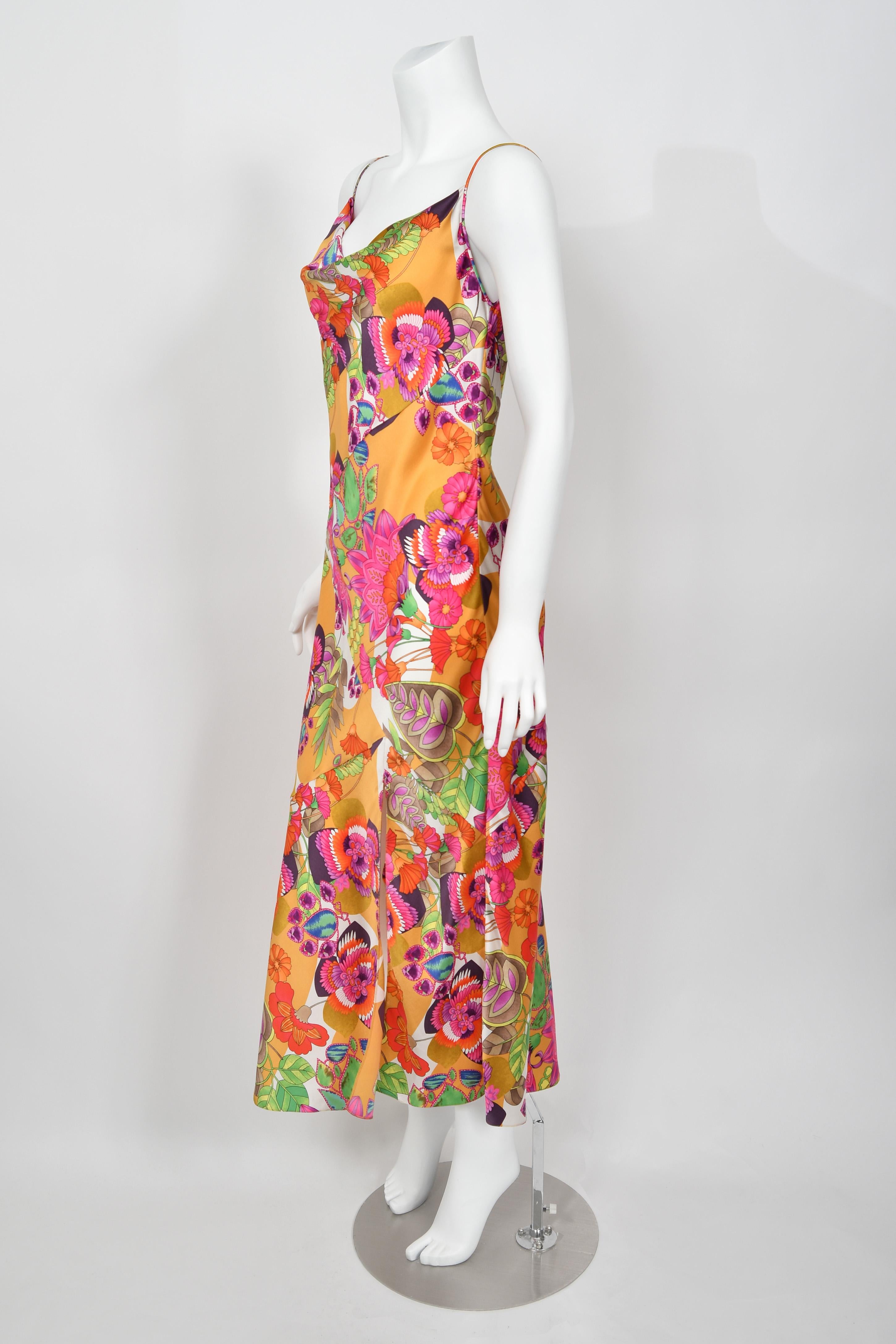 2005 Christian Dior by John Galliano Colorful Tie Dye Floral Silk Bias-Cut Dress For Sale 1