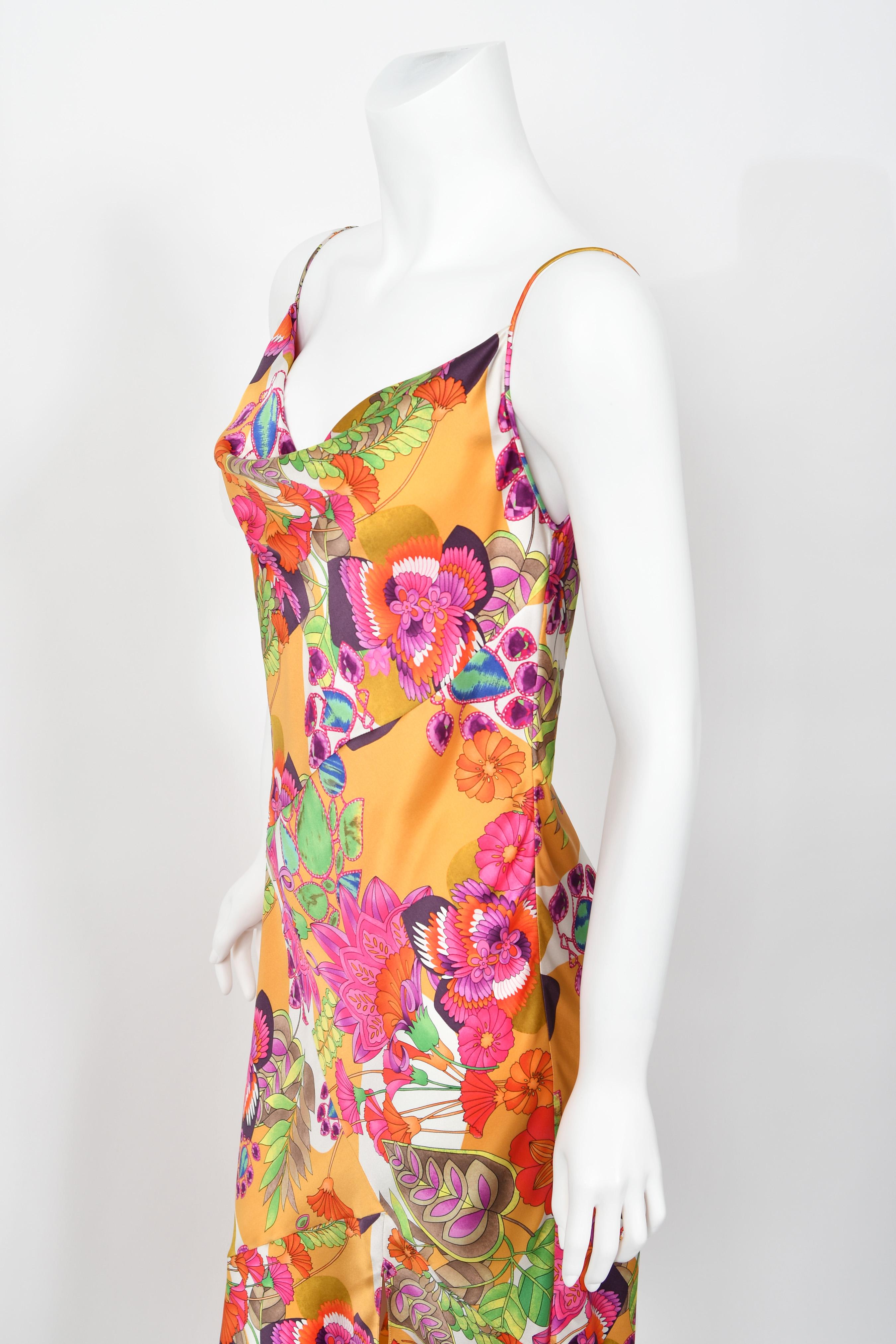 2005 Christian Dior by John Galliano Colorful Tie Dye Floral Silk Bias-Cut Dress For Sale 2
