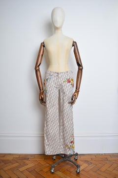 2005 Christian Dior by John Galliano embroidered Beige Trotter Pants Y2k Jeans