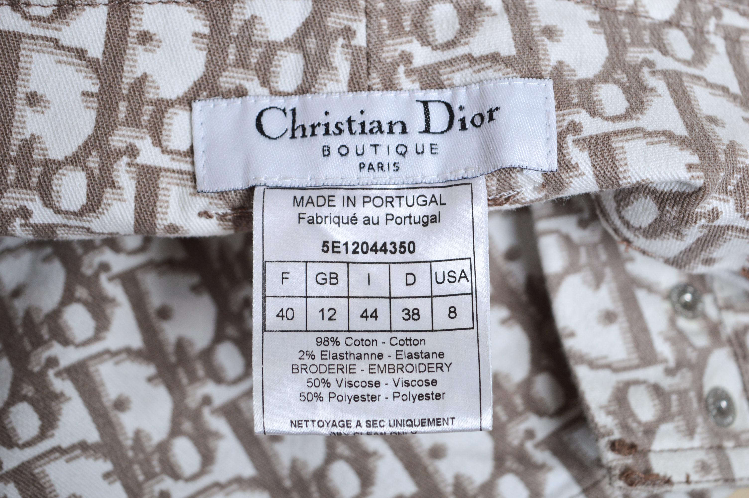 2005 Christian Dior by John Galliano embroidered Beige Trotter Pants Y2k Jeans In Good Condition For Sale In Sheffield, GB