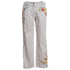2005 Christian Dior by John Galliano embroidered Beige Trotter Pants Y2k Jeans
