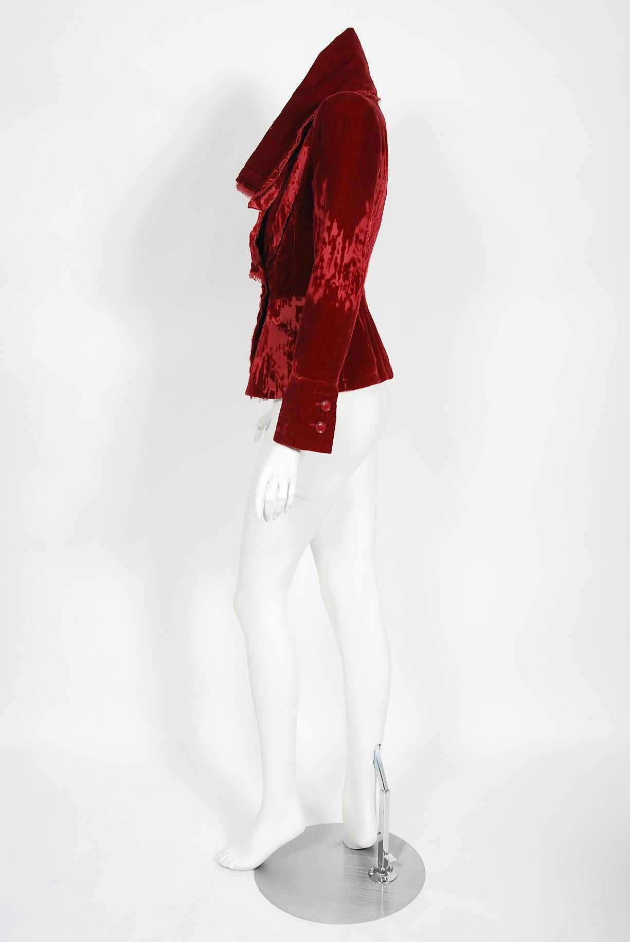 2005 Christian Dior by John Galliano Red Silk-Velvet Double Breasted Jacket 4