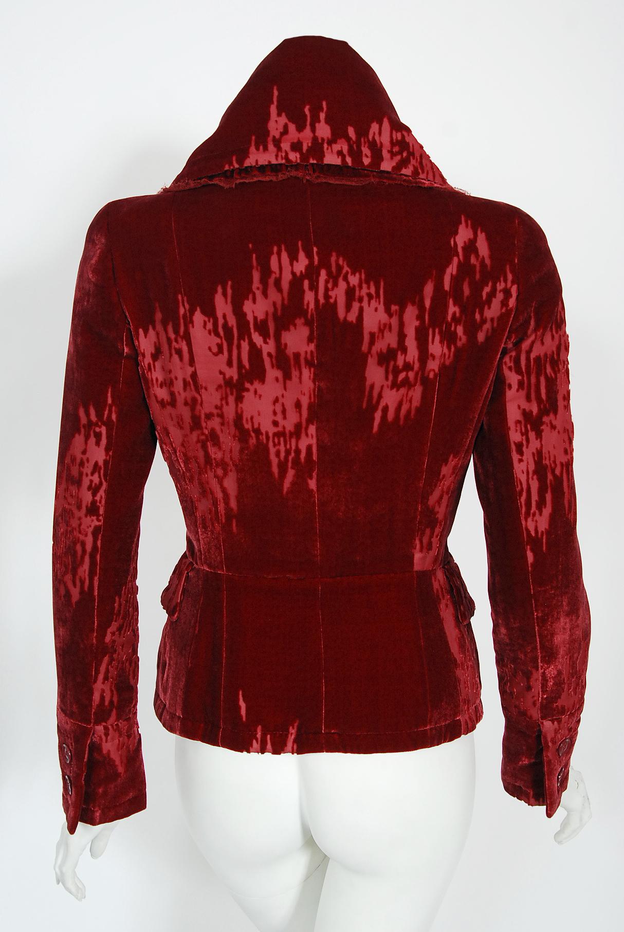 2005 Christian Dior by John Galliano Red Silk-Velvet Double Breasted Jacket 6