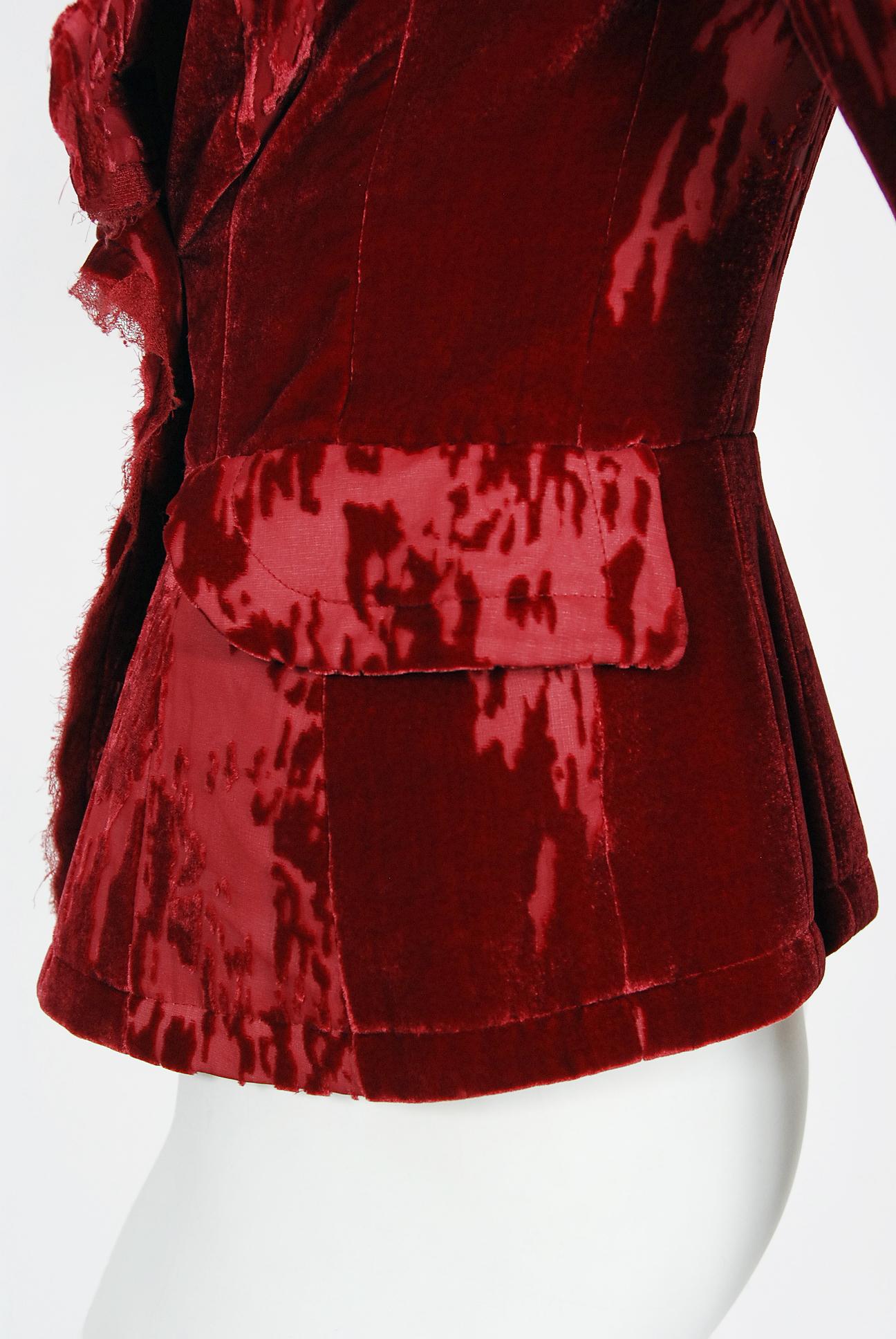 2005 Christian Dior by John Galliano Red Silk-Velvet Double Breasted Jacket 1