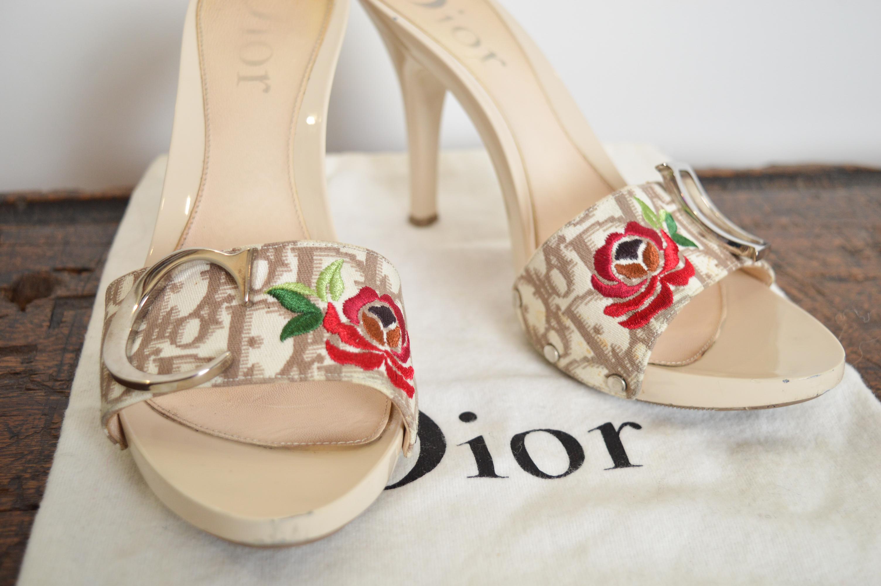 2005 Christian Dior by John Galliano Y2K CD buckle kitten mules high heels For Sale 7