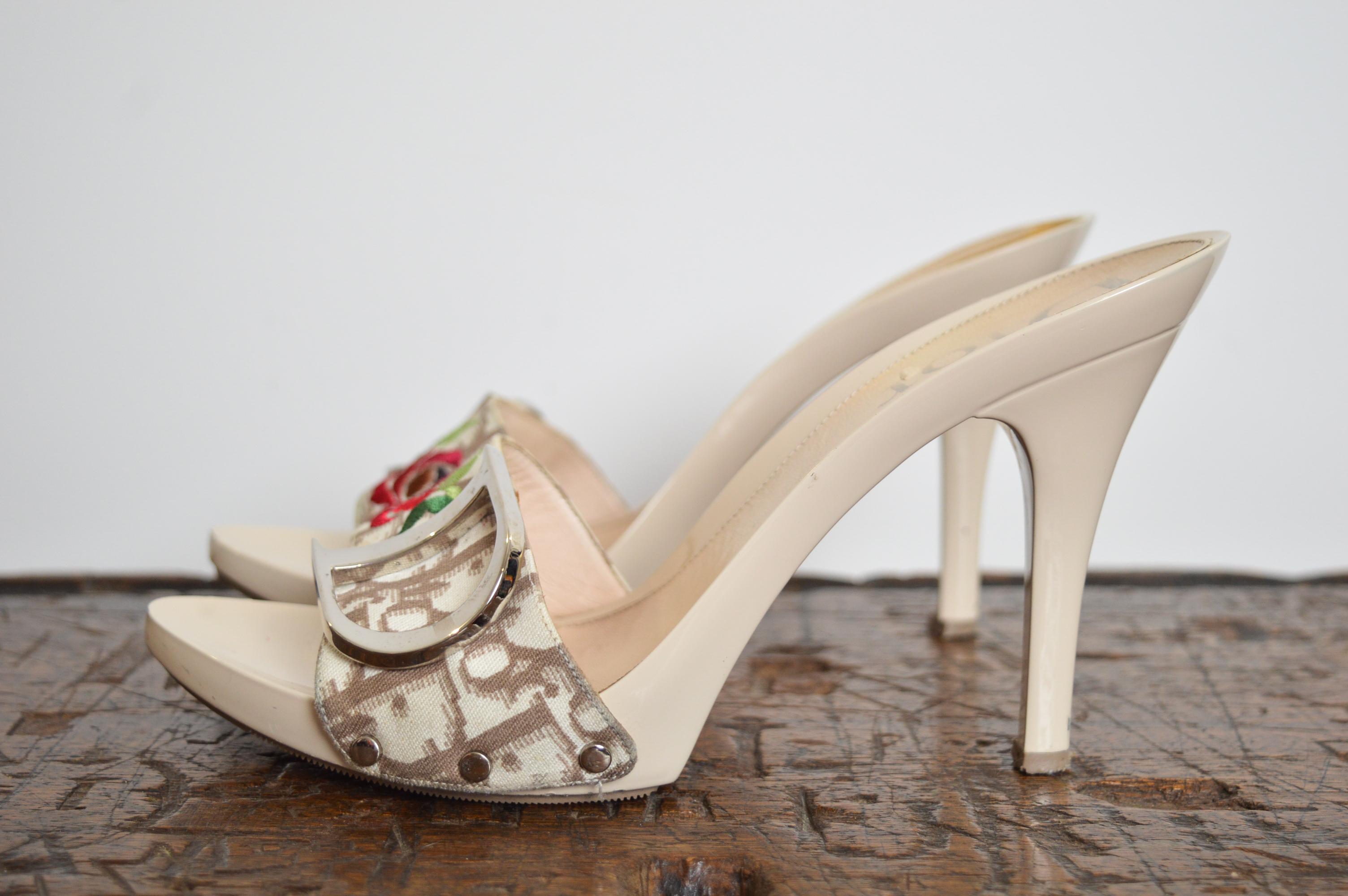 2005 Christian Dior by John Galliano Y2K CD buckle kitten mules high heels For Sale 8