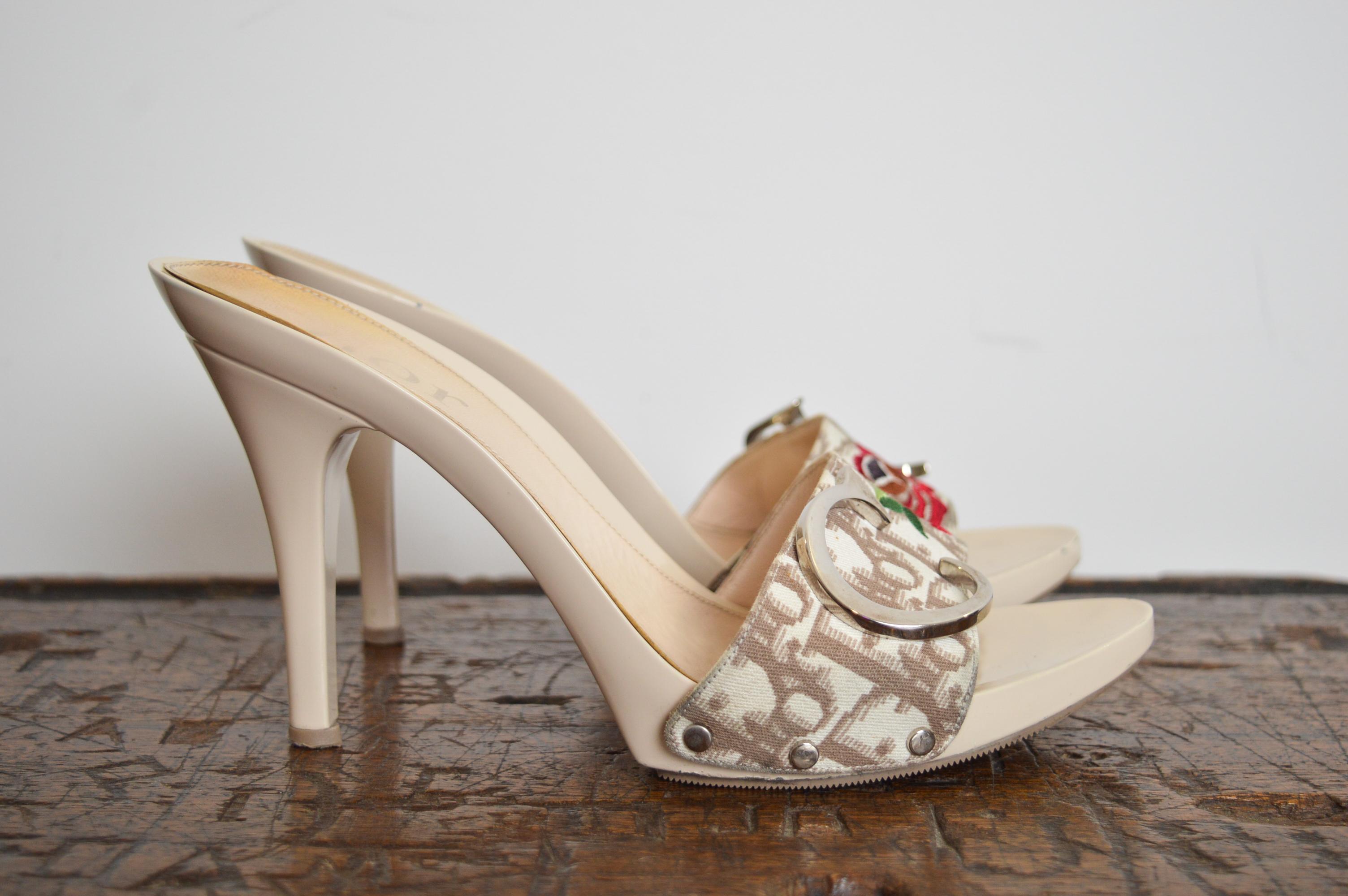 2005 Christian Dior by John Galliano Y2K CD buckle kitten mules high heels For Sale 3
