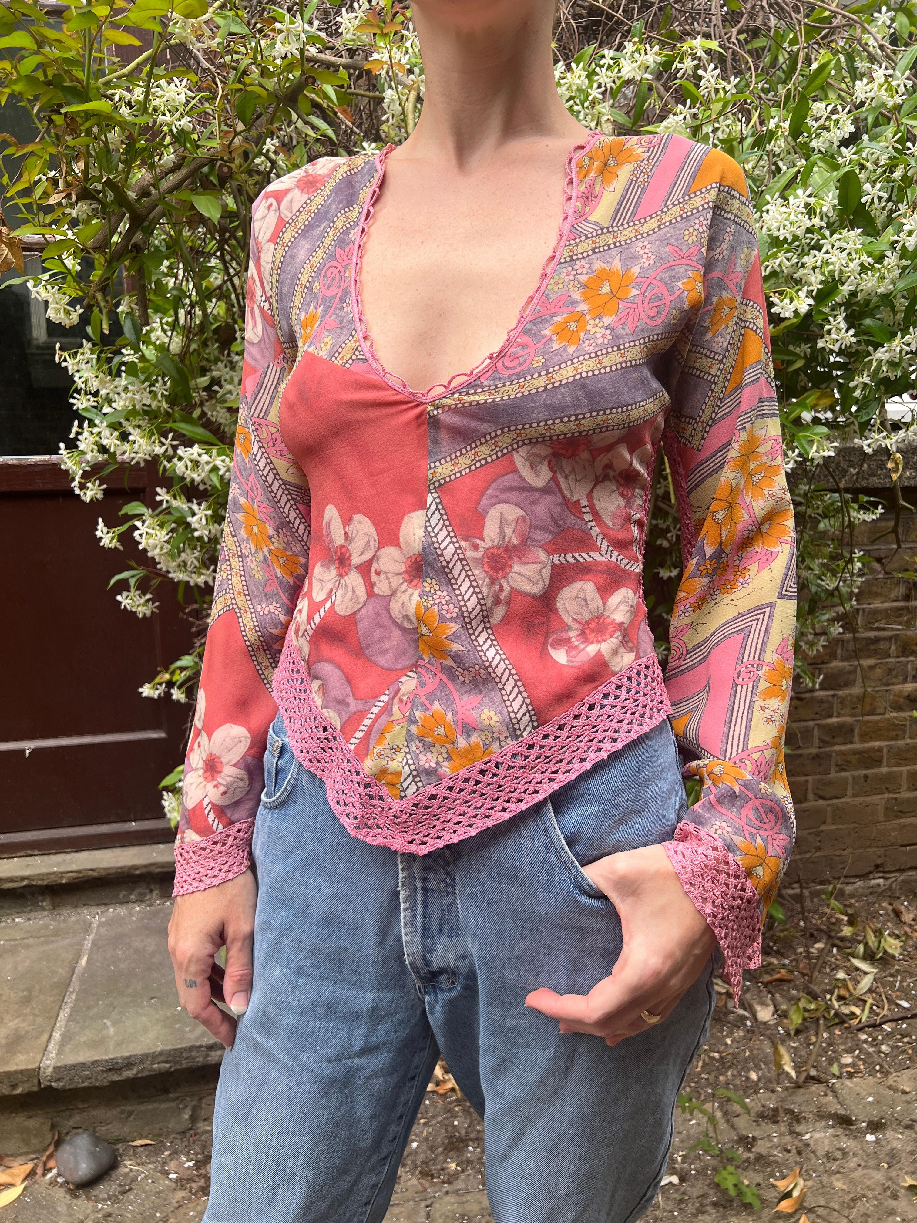 2005 Christian Dior Crocheted Long-Sleeved Top with Mongolian Wrap 5