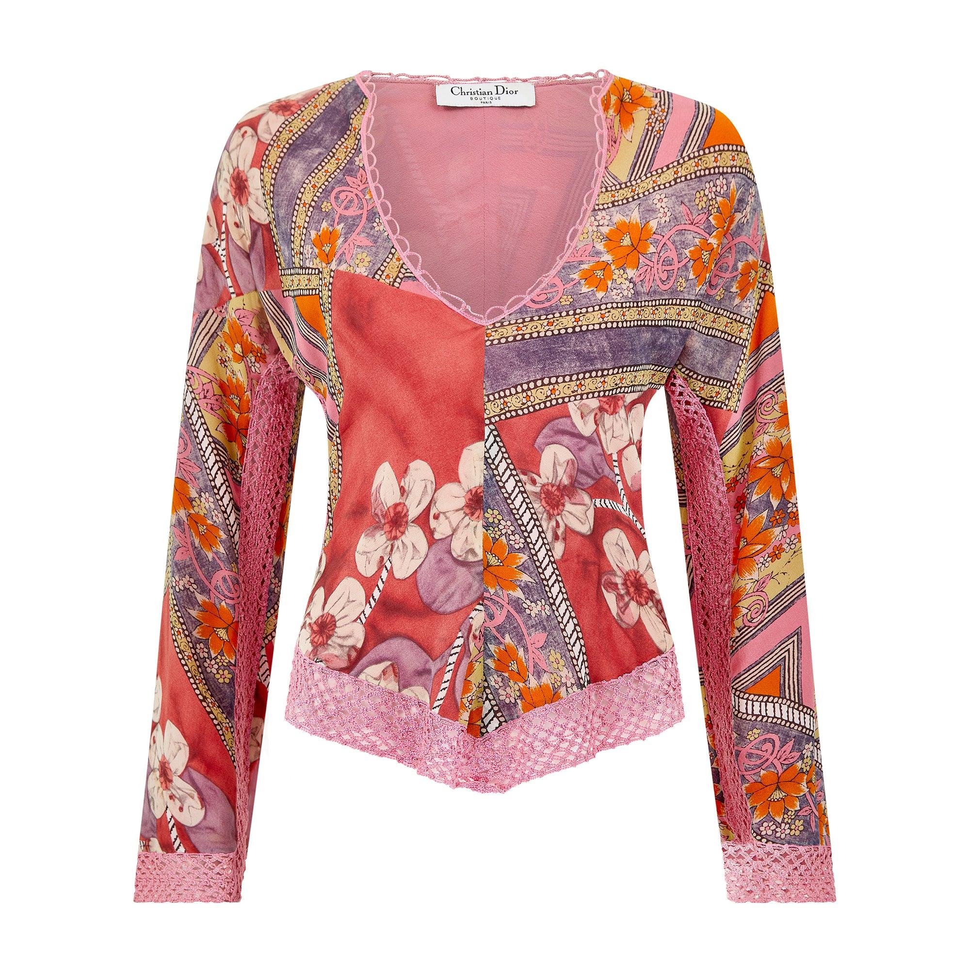 2005 Christian Dior Crocheted Long-Sleeved Top with Mongolian Wrap In Excellent Condition In London, GB