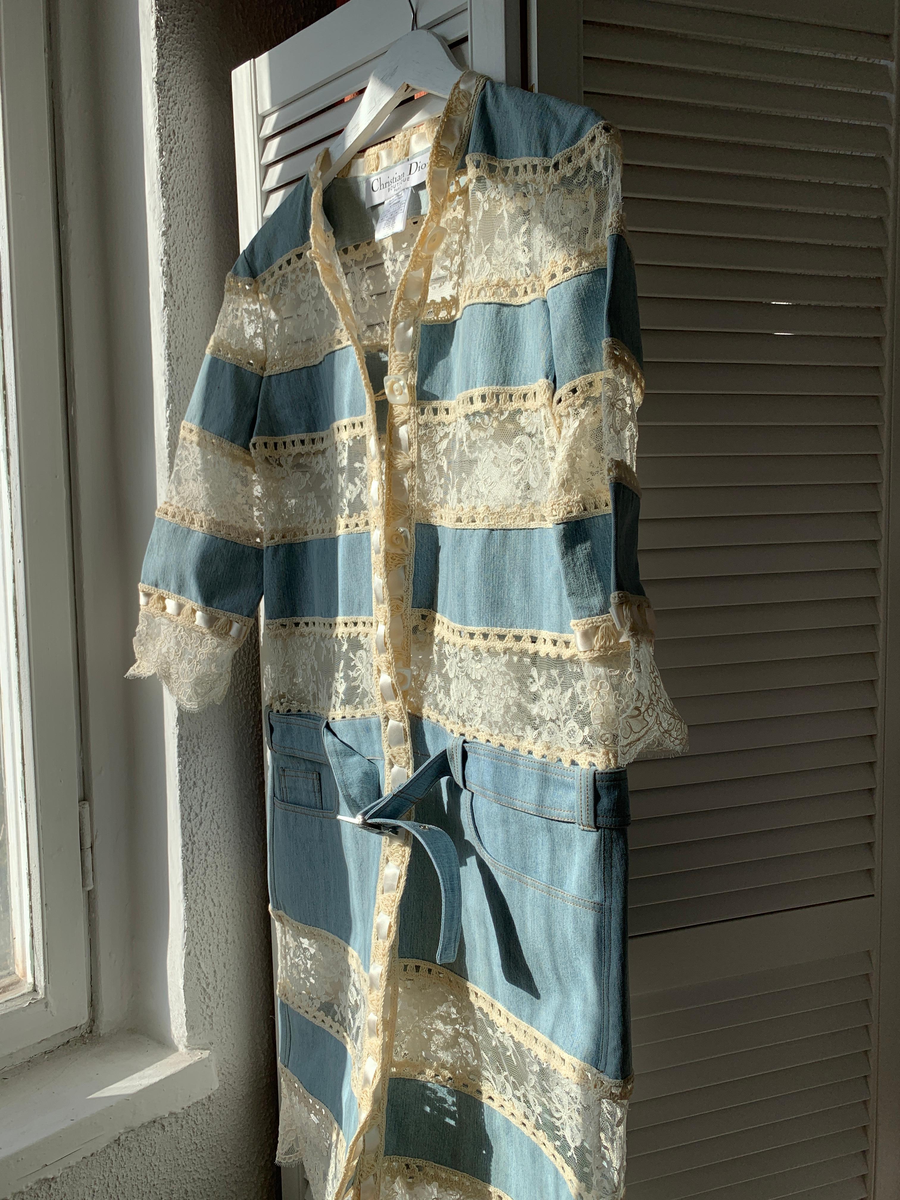 2005 Christian Dior & Galliano Denim Coat trench s/s RTW FR 46 in vendita 12