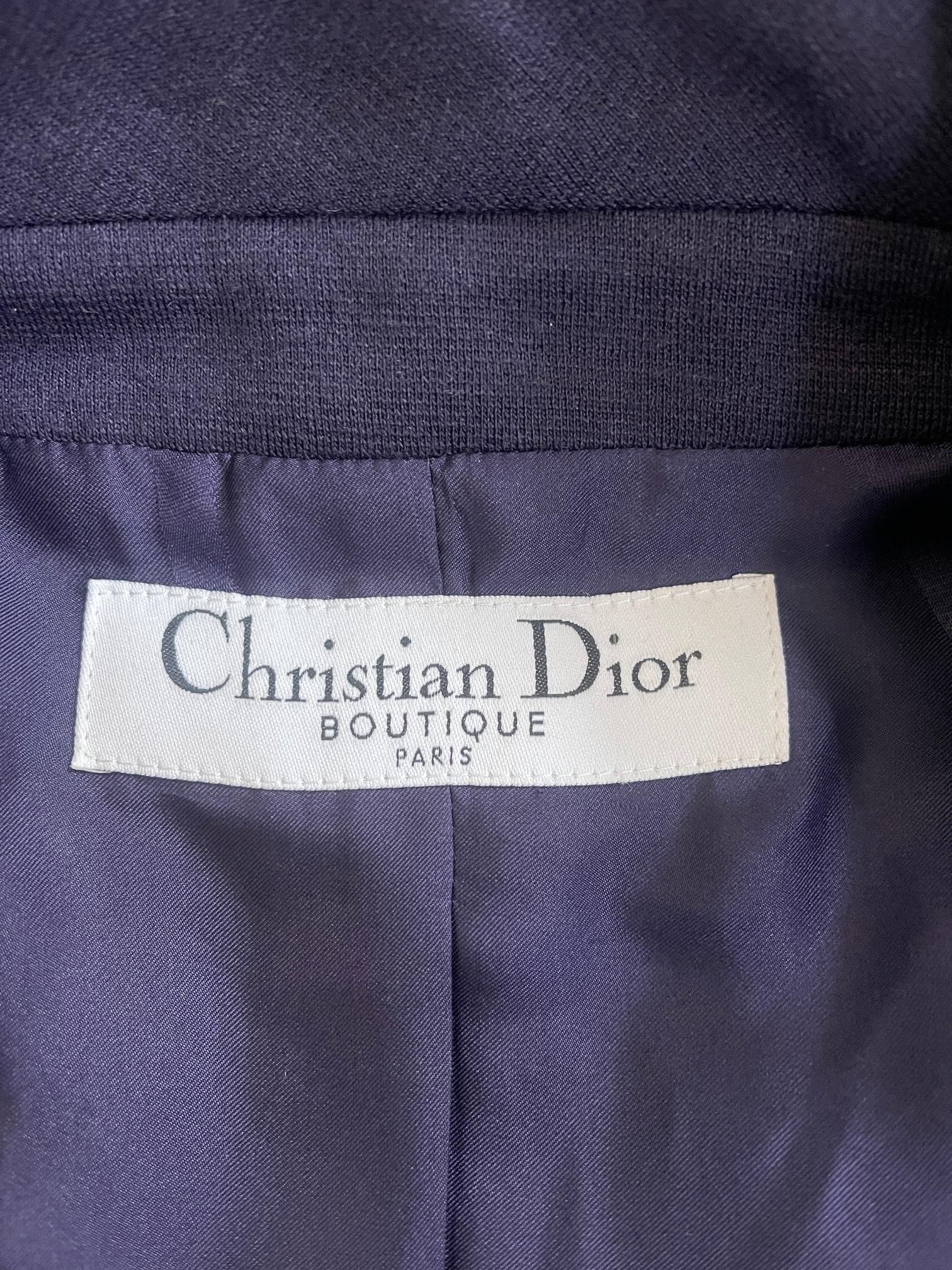 2005 Christian Dior Lila zweireihige Wasserfalljacke mit Samtbesatz Damen im Angebot