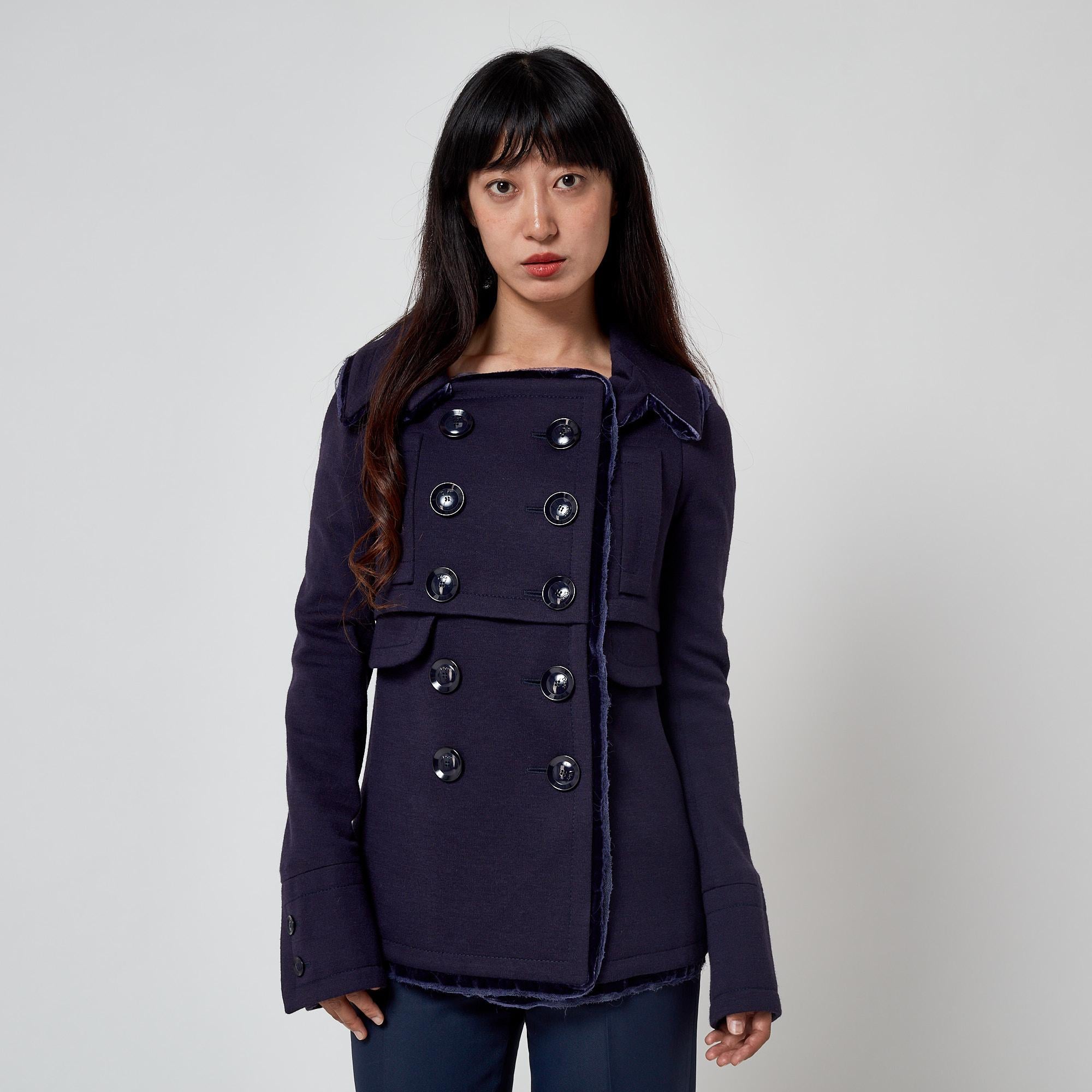 2005 Christian Dior Lila zweireihige Wasserfalljacke mit Samtbesatz im Angebot 4