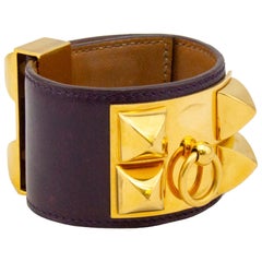 2005 Dark Purple Box Leather Hermes Collier de Chien Cuff