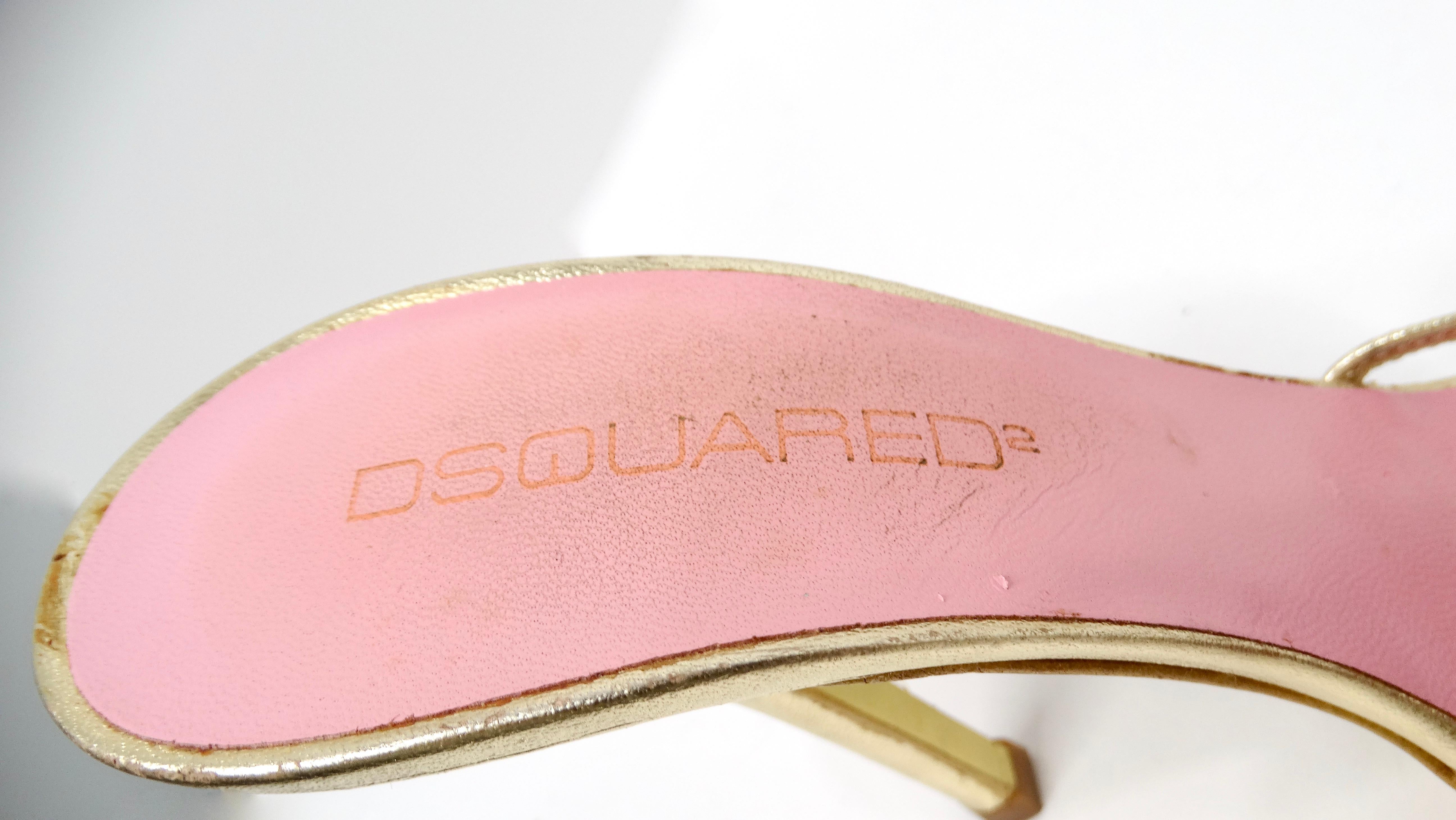2005 Dsquared2 Marijuana Leaf Metallic Gold Sandal Heels 3