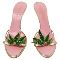 2005 Dsquared2 Marijuana Leaf Metallic Gold Sandal Heels